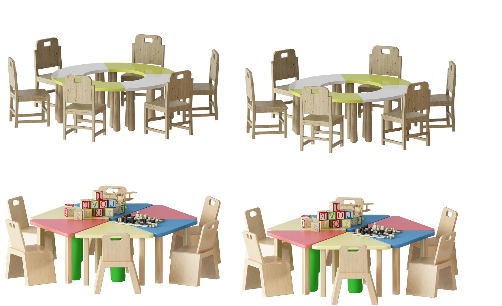 幼儿园儿童实木桌椅3d模型下载