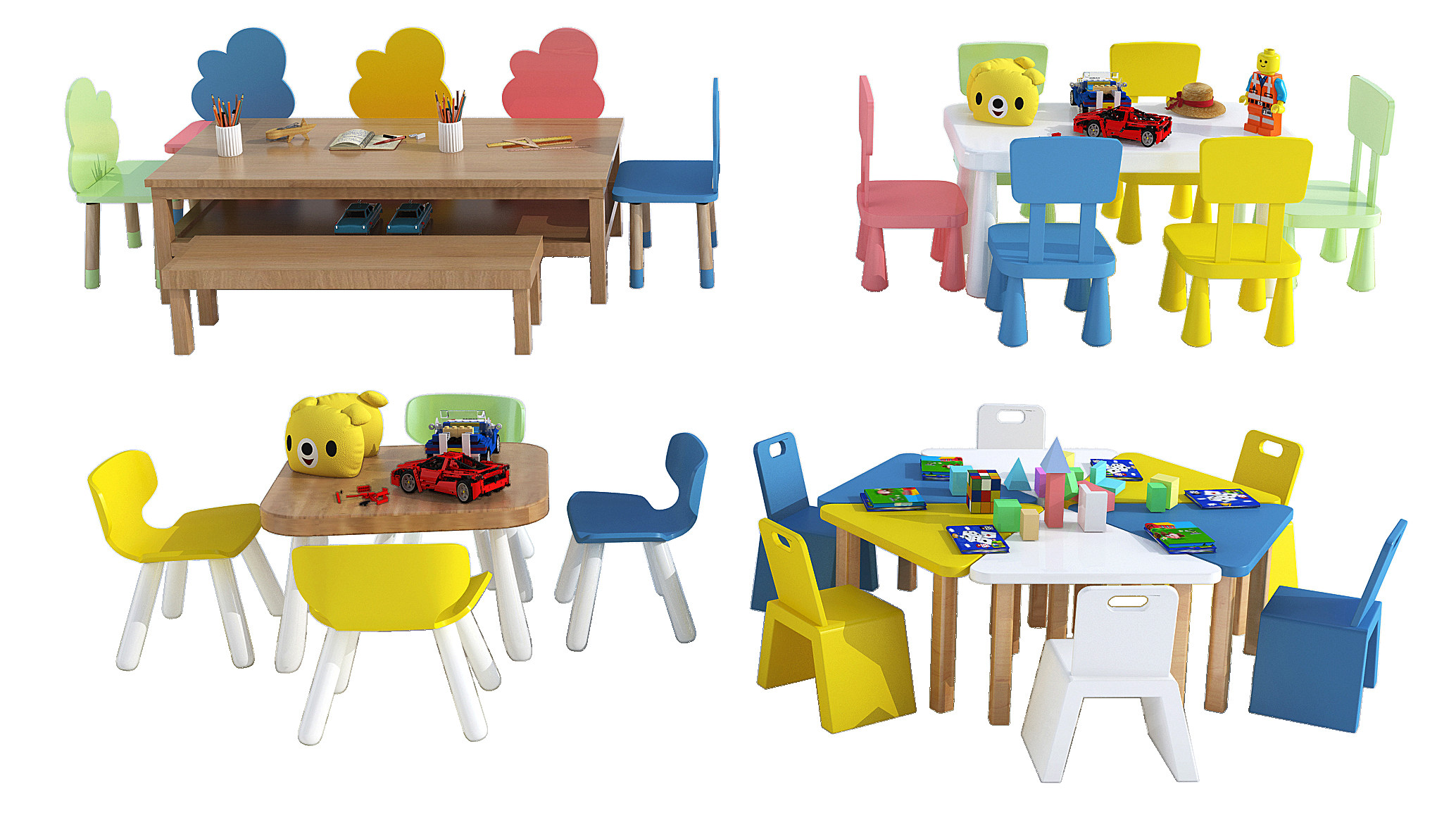 幼儿园儿童桌椅课桌椅，玩具桌3d模型下载