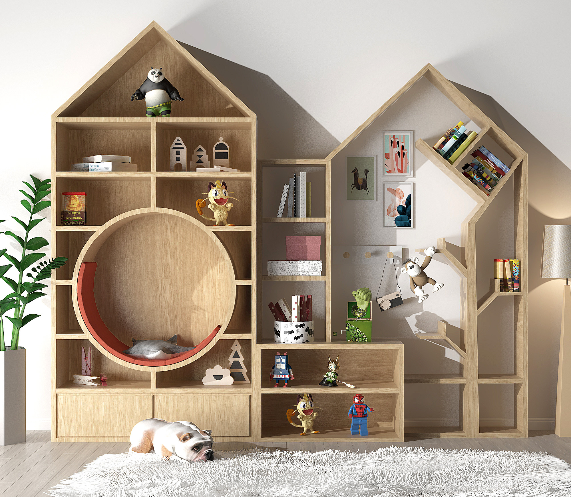 北欧儿童书柜，玩具柜，宠物狗，玩具3d模型下载