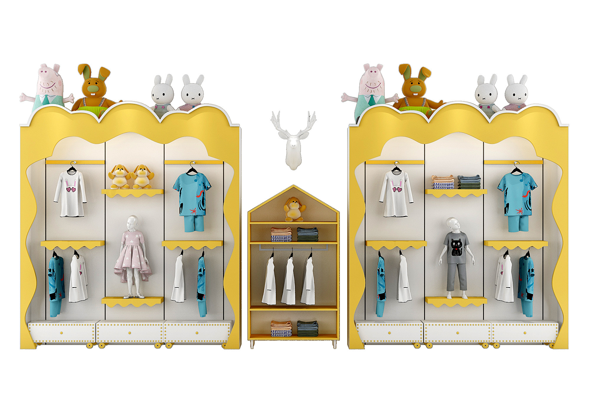 儿童服装展柜，服装店模特，衣架，小猪佩奇毛绒玩具3d模型下载