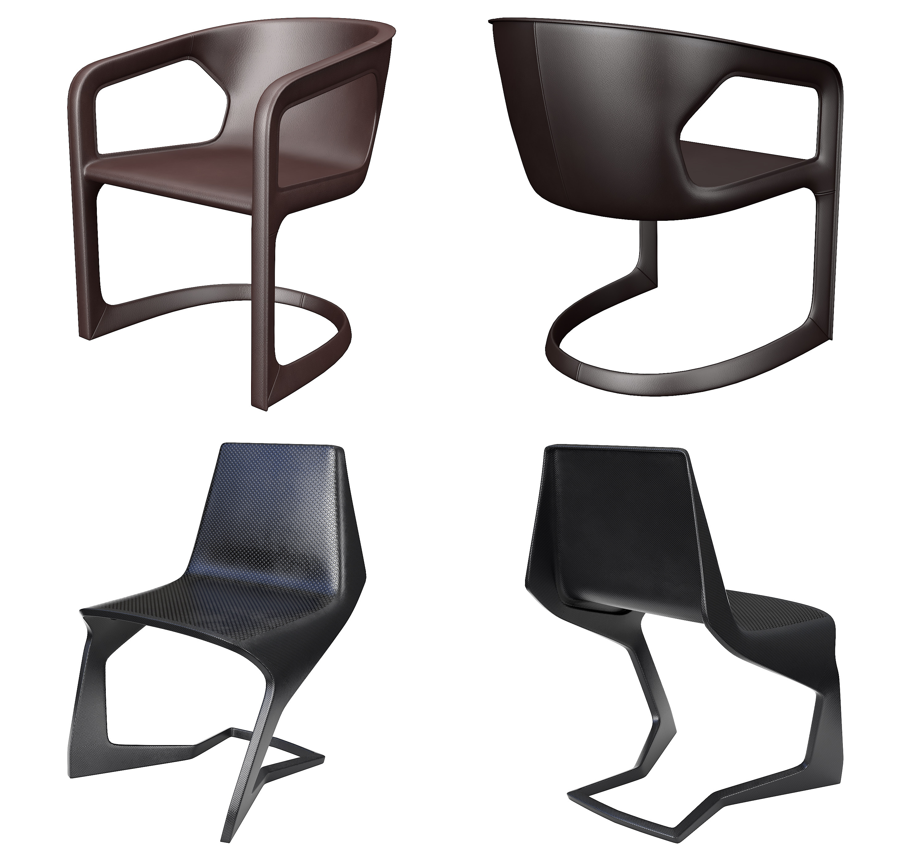 现代皮革单椅组合3d模型下载
