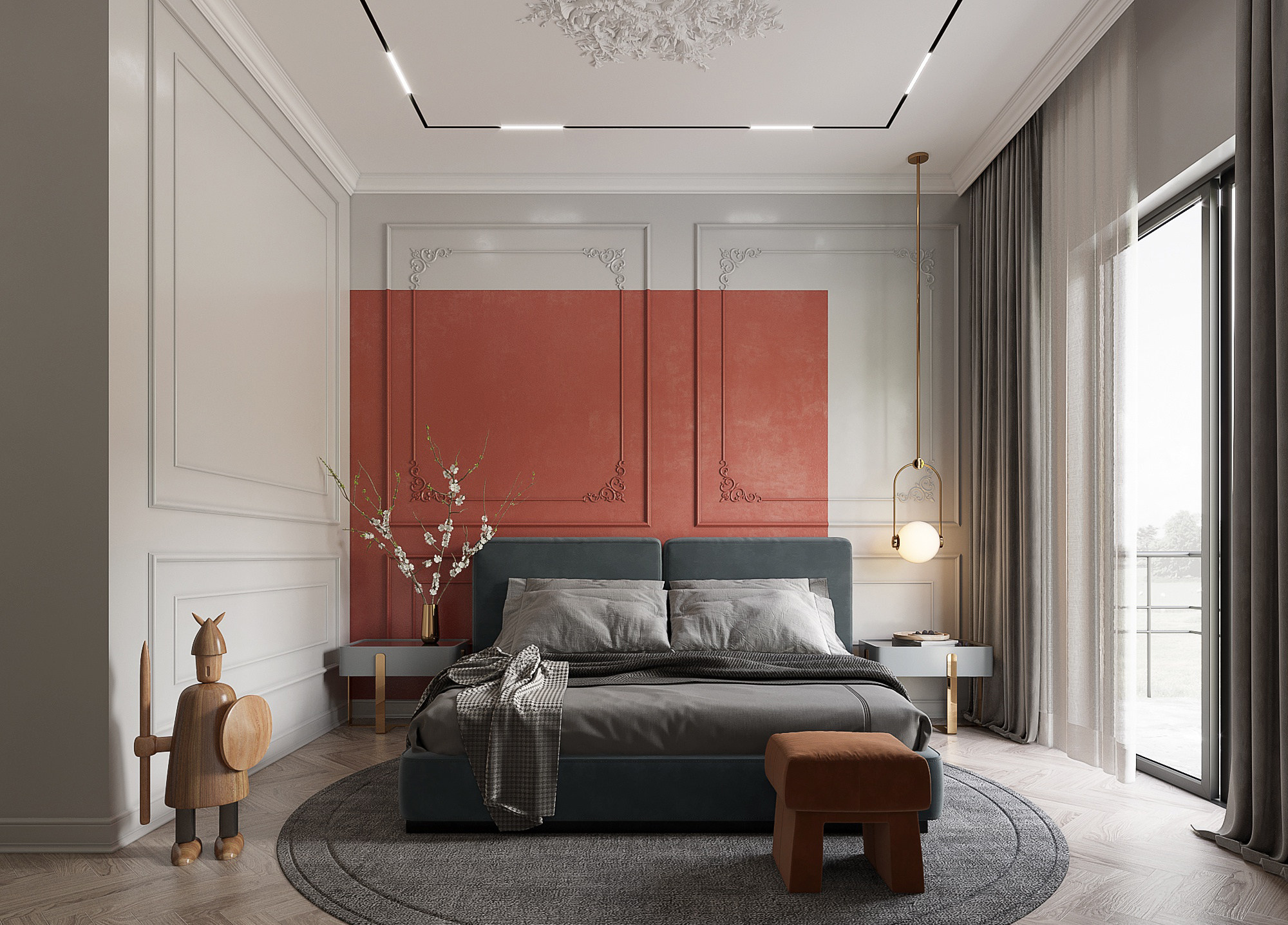 意式法式欧式卧室，双人床3d模型下载