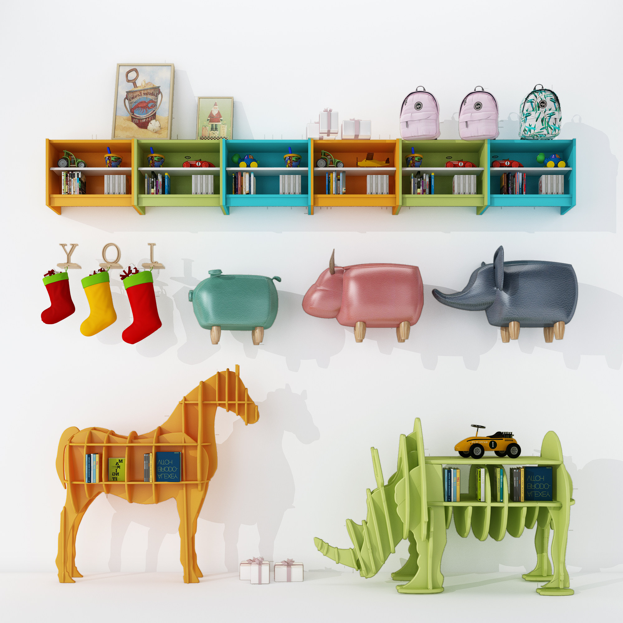 1现代儿童柜玩具，  3d模型下载
