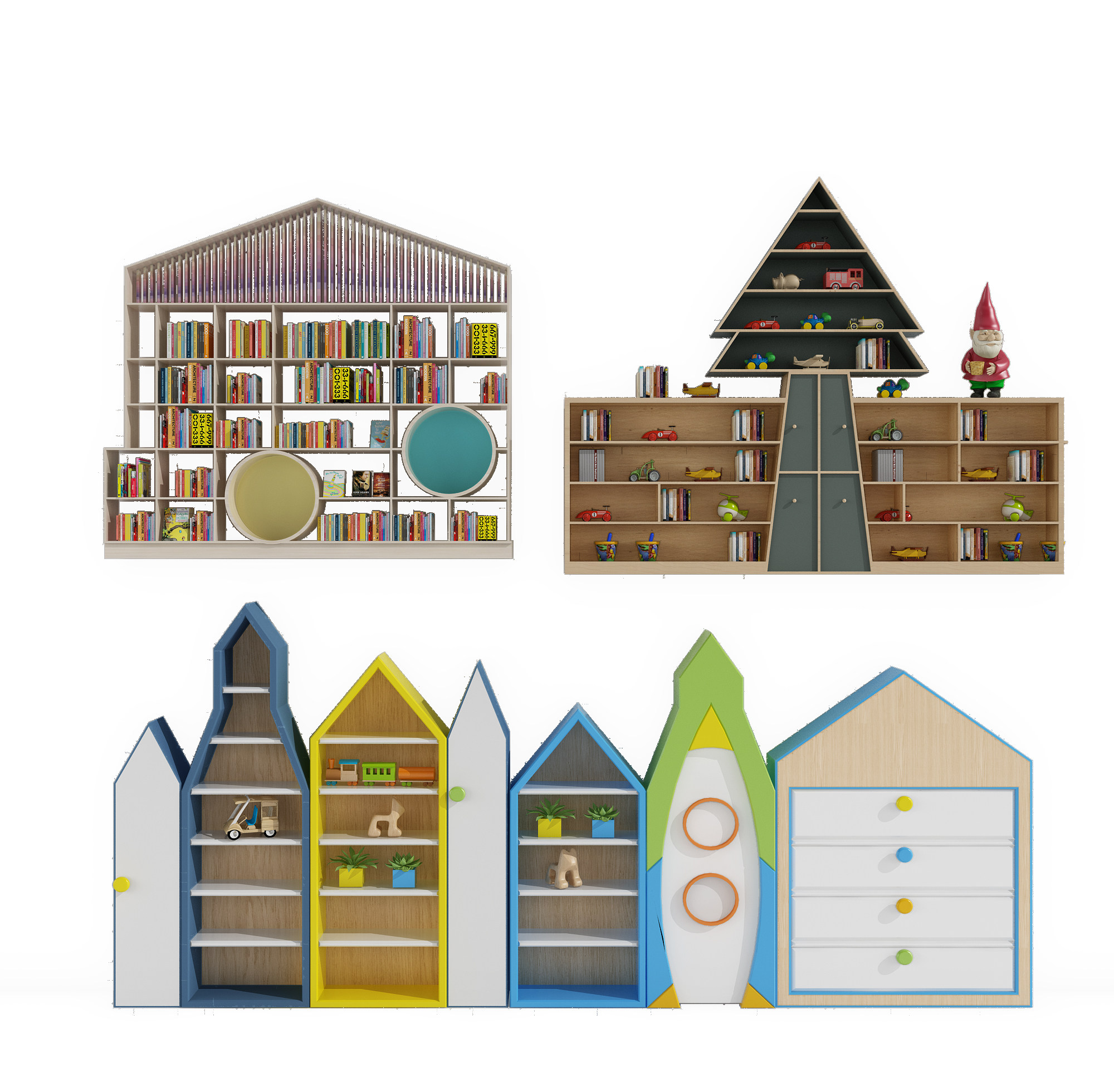 儿童卡通造型书柜，玩具柜3d模型下载