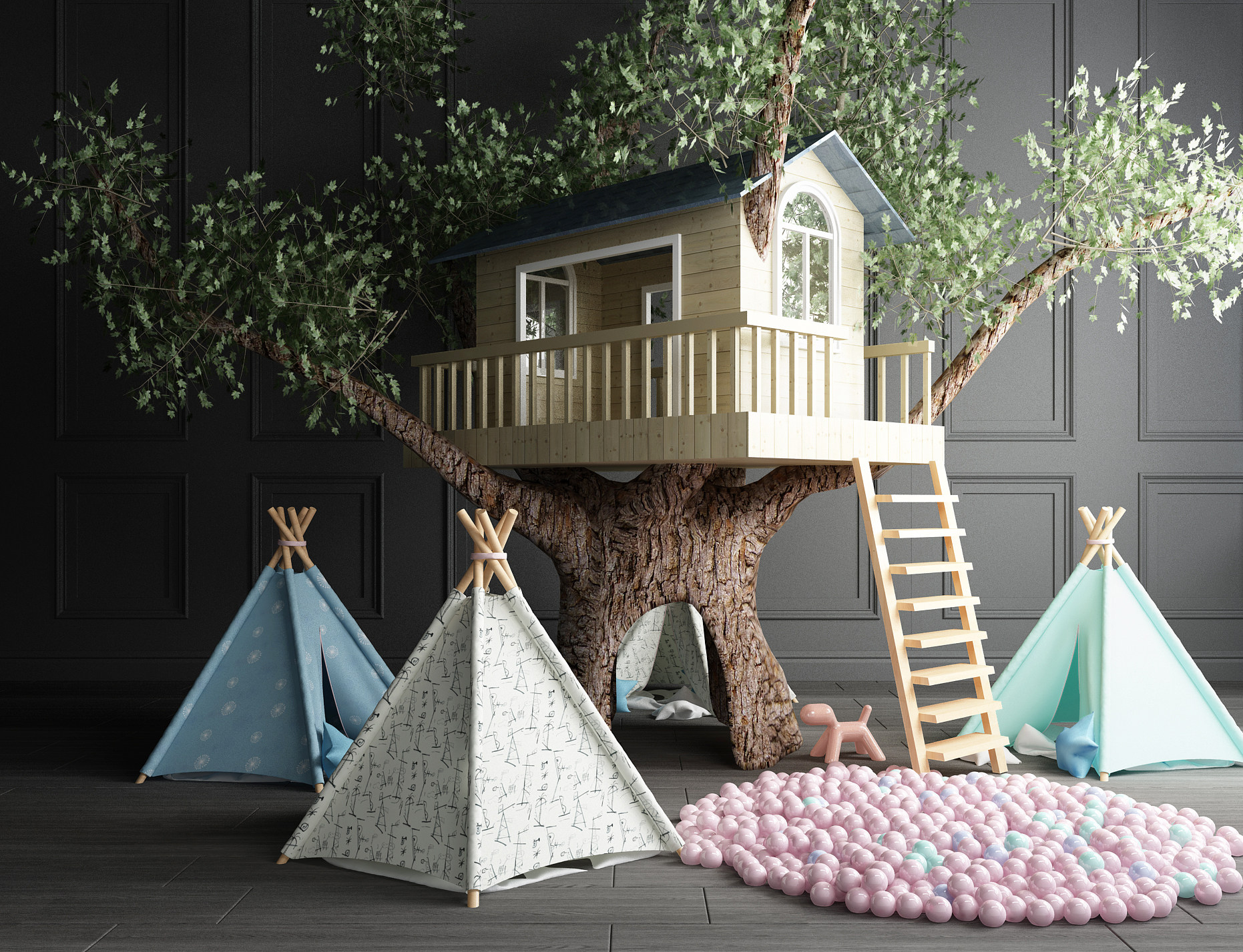 儿童树屋，帐篷玩具，海洋球儿童游乐设施设备3d模型下载