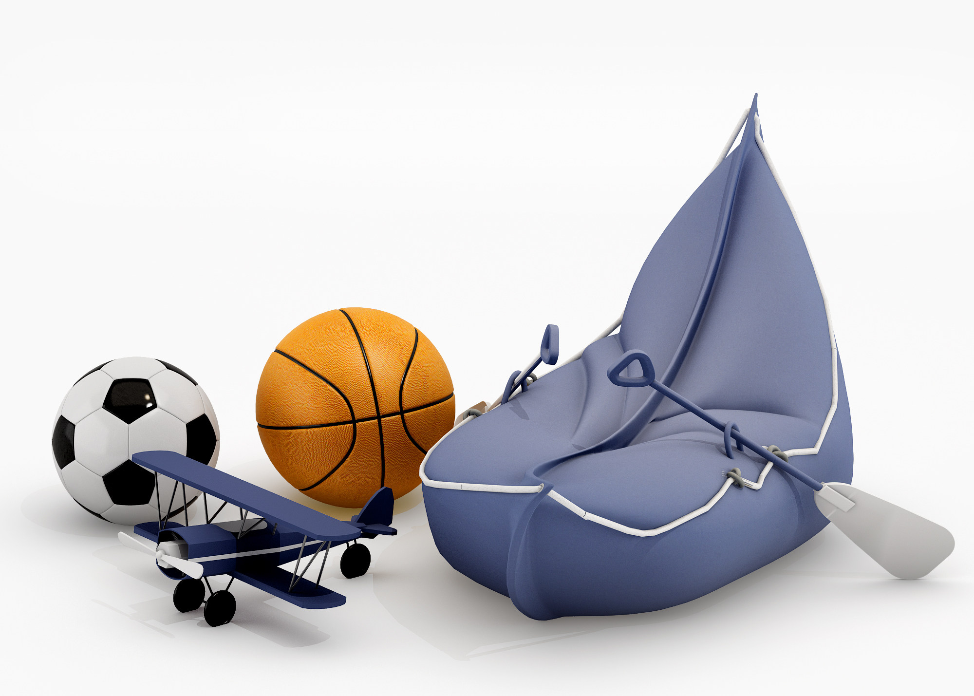 现代儿童足球，篮球，飞机，小船懒人沙发玩具3d模型下载
