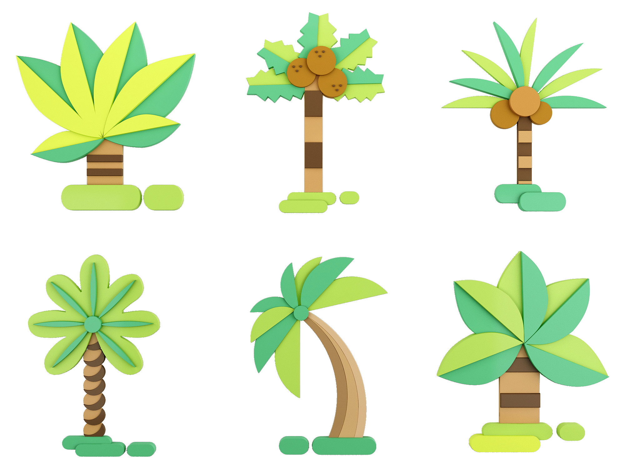 儿童椰子树卡通墙饰，造型3d模型下载