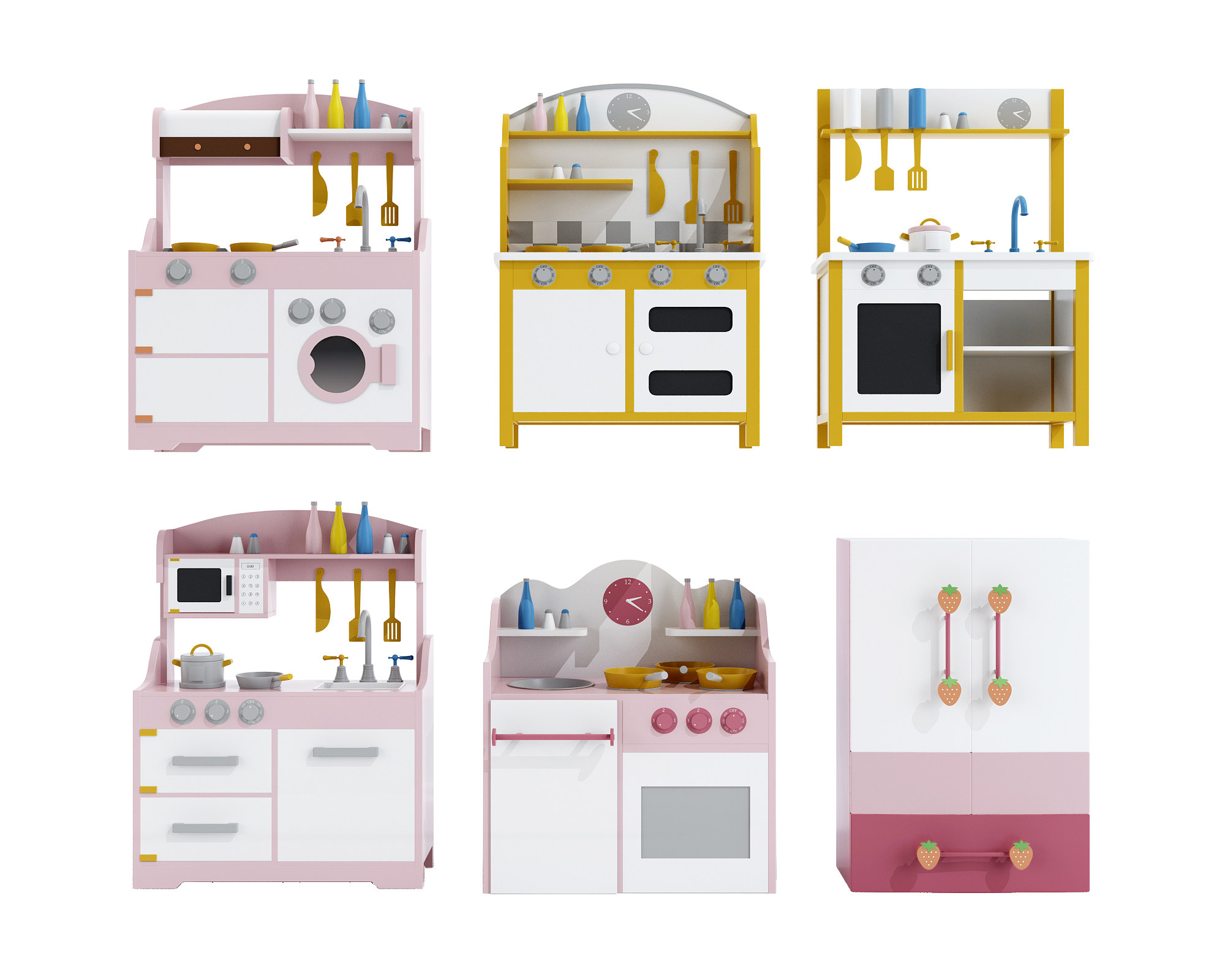 现代儿童过家家厨房玩具，橱柜，洗手台3d模型下载