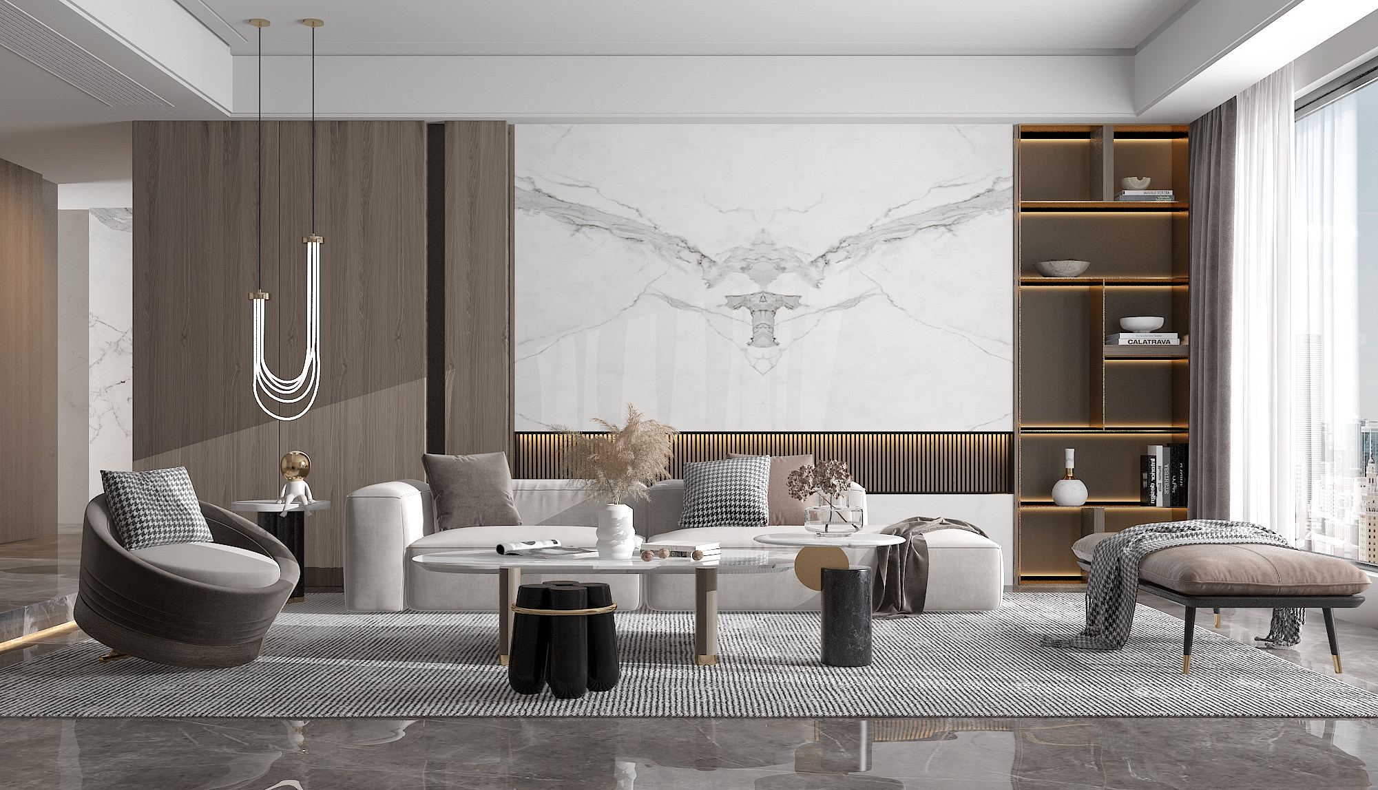 现代客厅沙发，单人沙发茶几3d模型下载