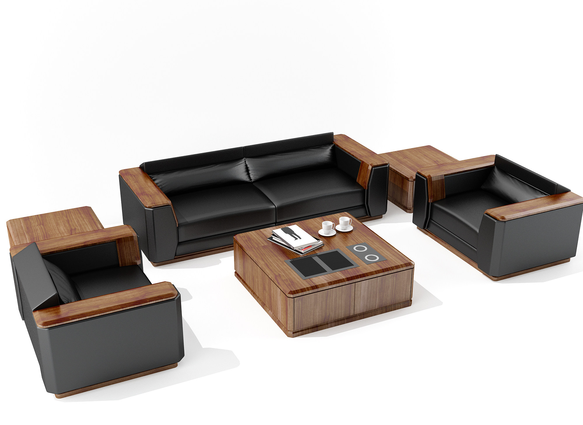 现代办公沙发茶几3d模型下载
