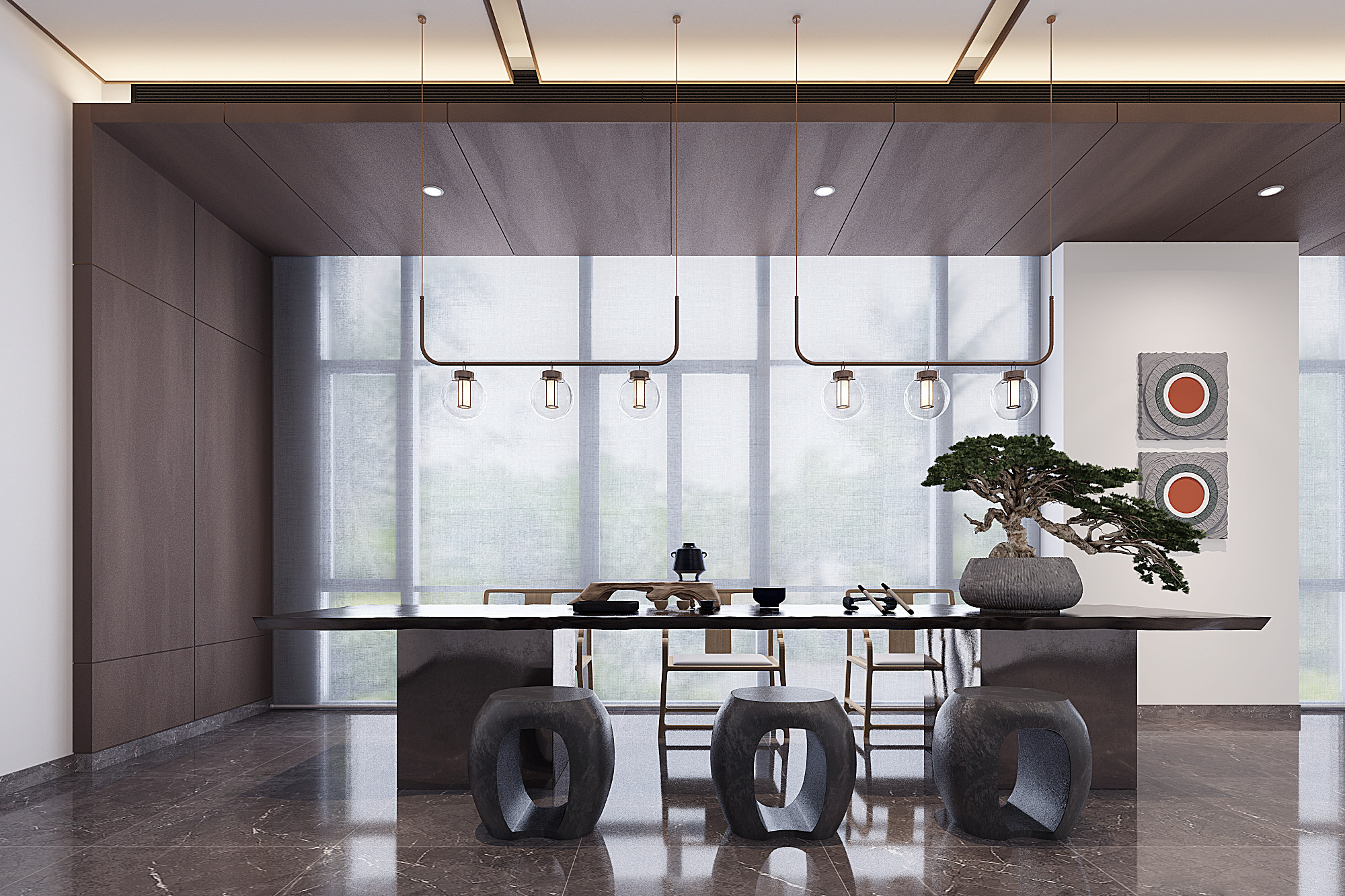 新中式茶室茶桌椅，茶台，3d模型下载