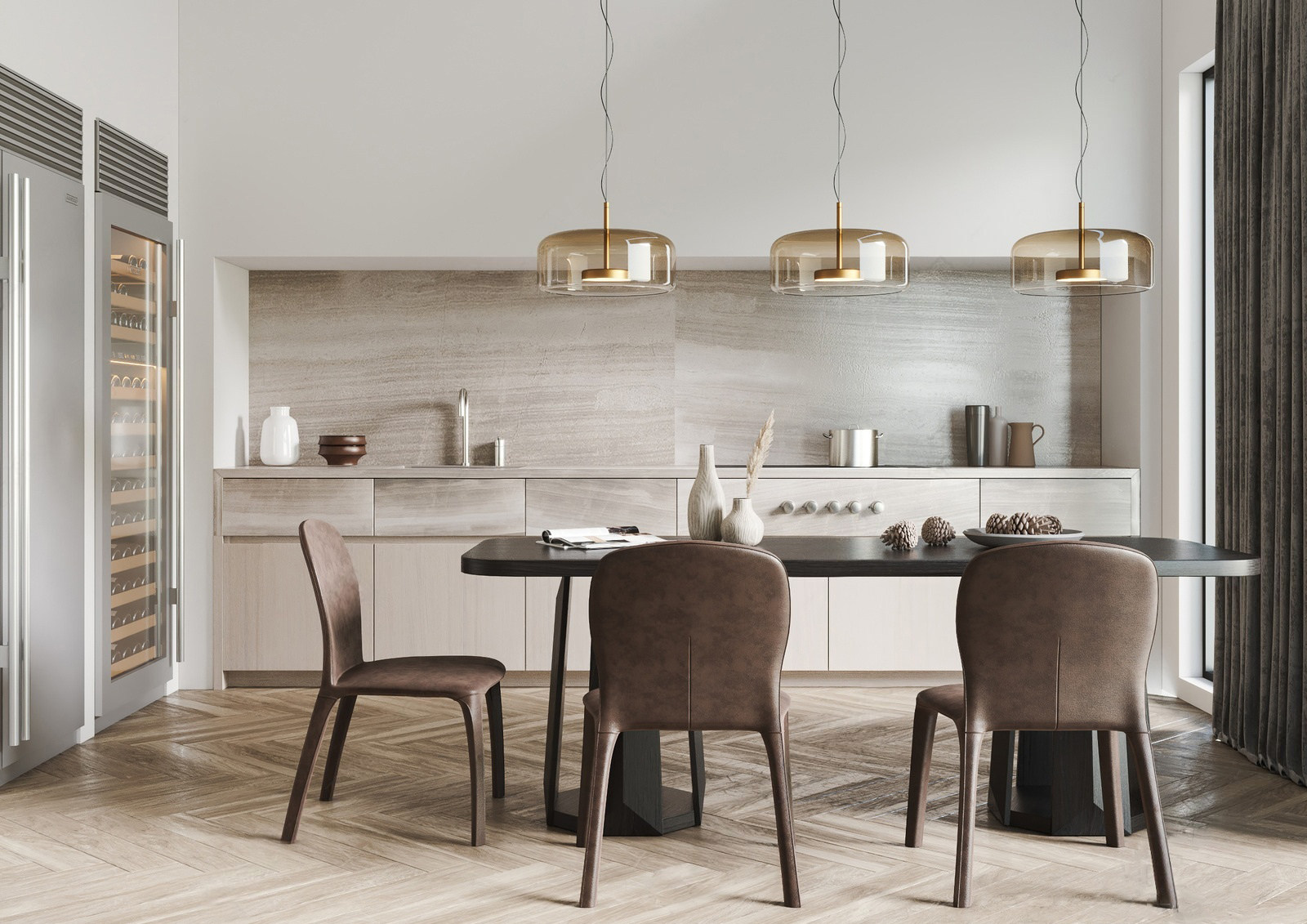 01北欧现代餐厅厨房，餐桌椅橱柜3d模型下载
