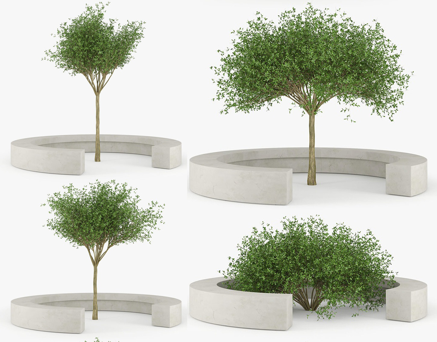 07现代户外椅景观树，石材坐凳3d模型下载