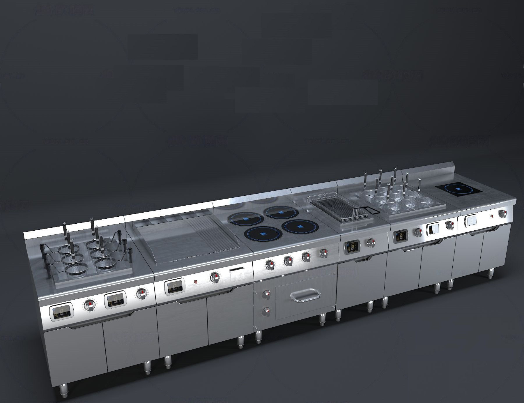 现代中央厨房，后厨集成灶，厨房设备3d模型下载