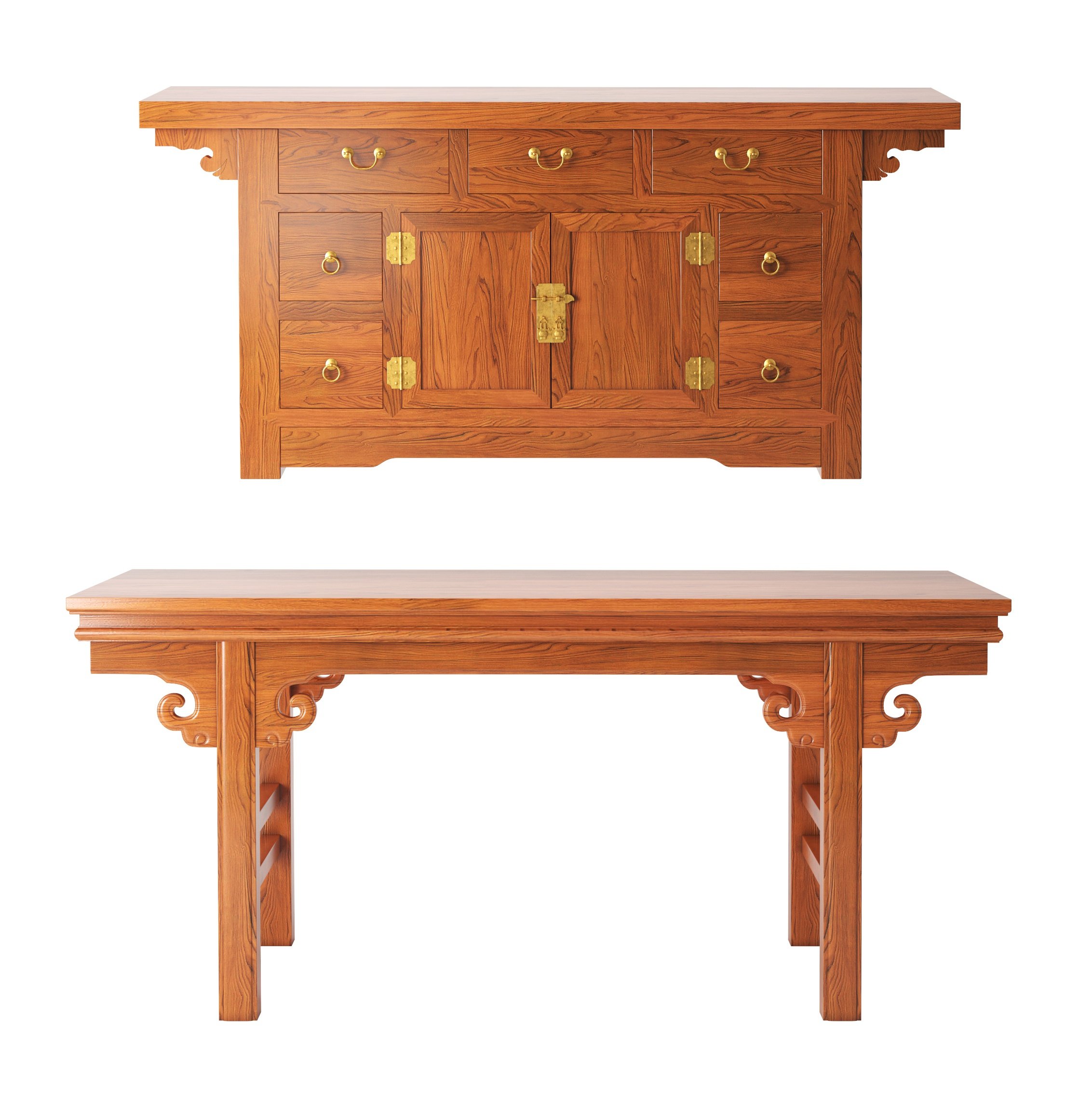 01中式古典实木家具，中式条案边柜，神台摆台，条桌玄关台3d模型下载