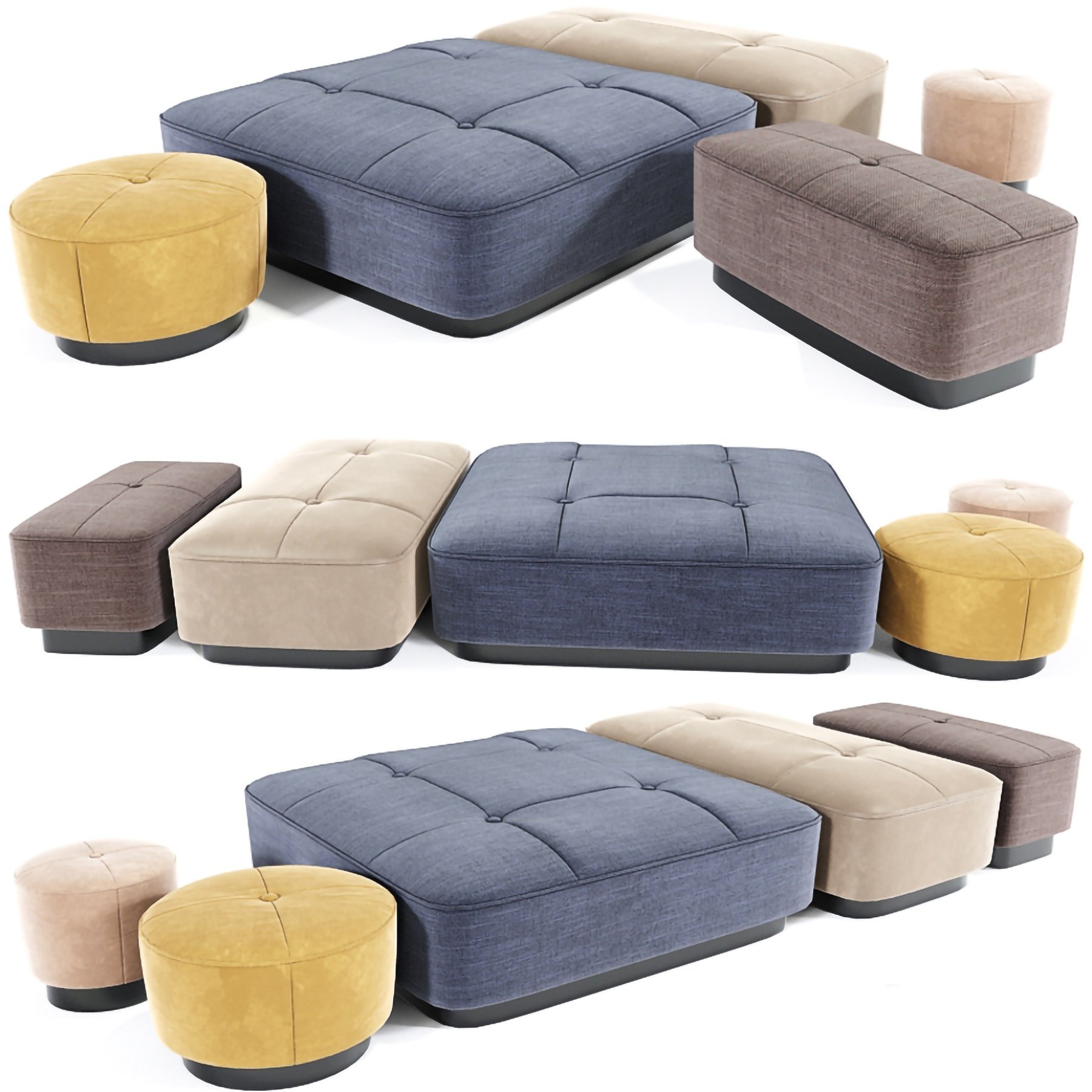 Minotti Jacques坐垫凳套装，公共座椅沙发，沙发凳3d模型下载