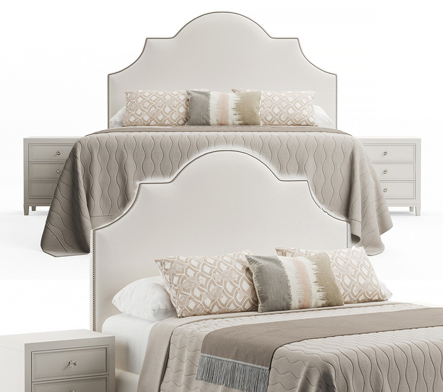 简欧式卧室特大床头板床3d模型下载