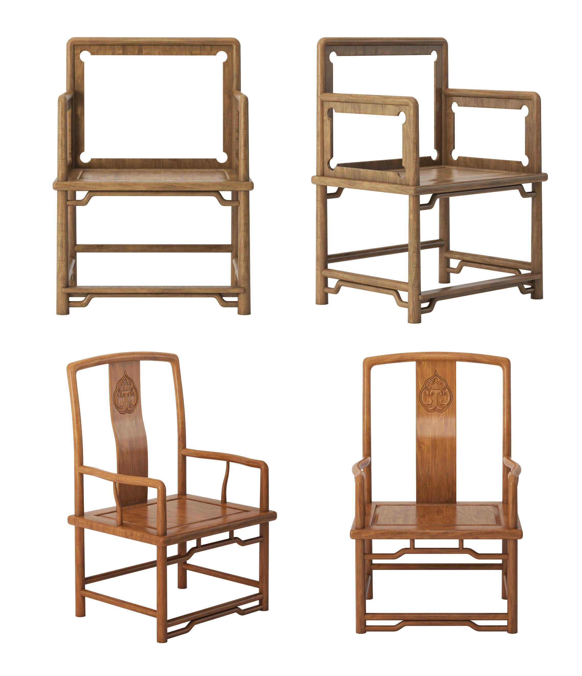 中式古典实木，红木明式家具，官帽椅，太师椅，椅子3d模型下载