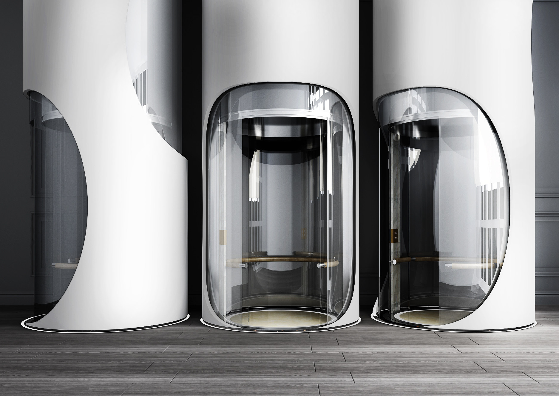现代观光电梯，玻璃门，灰色复合地板，3d模型下载