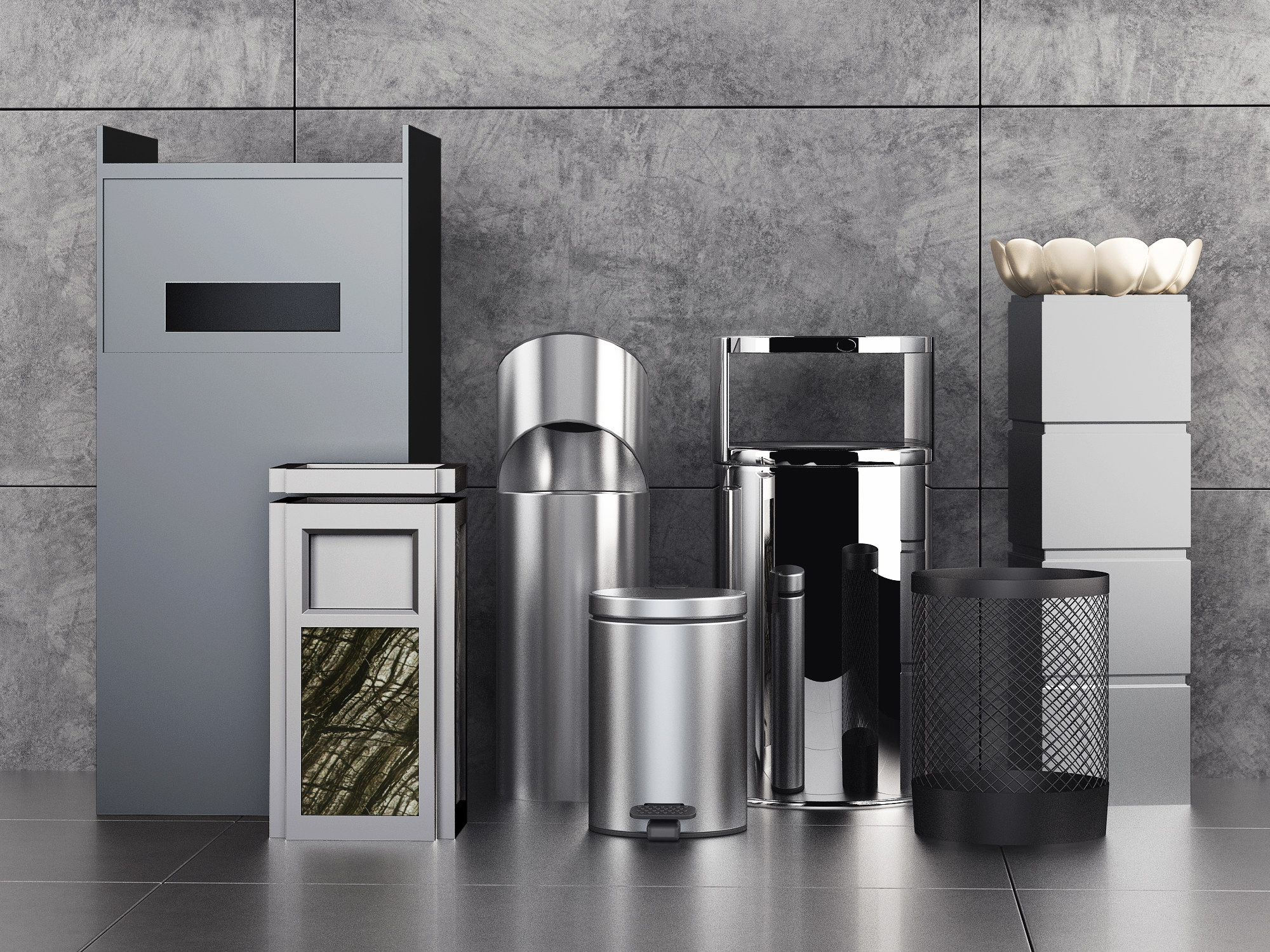 现代电梯间垃圾箱，垃圾桶3d模型下载