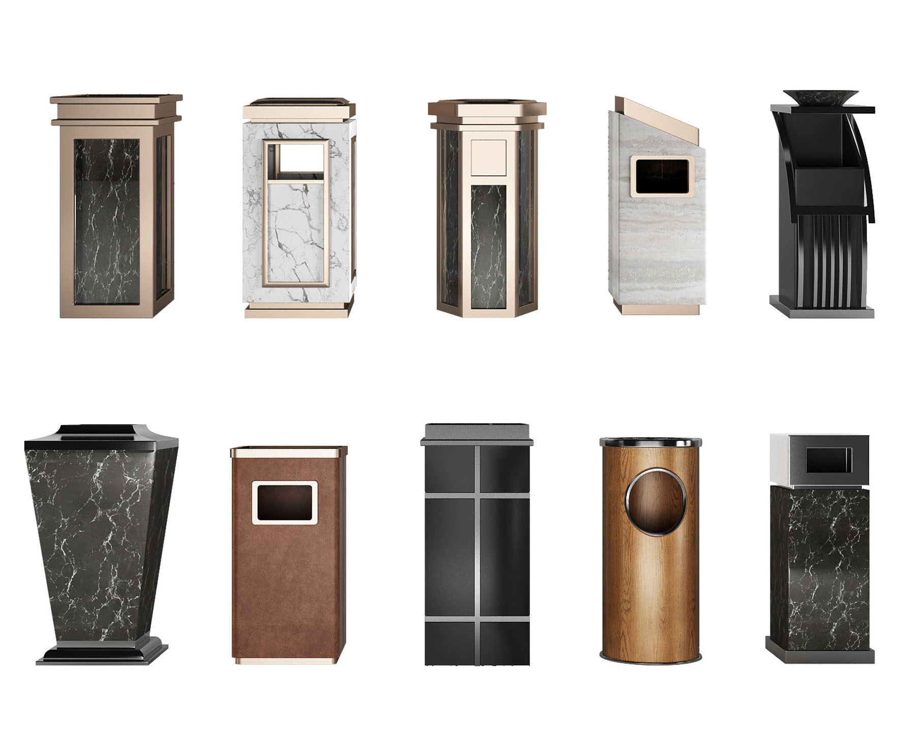 现代金属大理石公用垃圾桶，垃圾箱3d模型下载