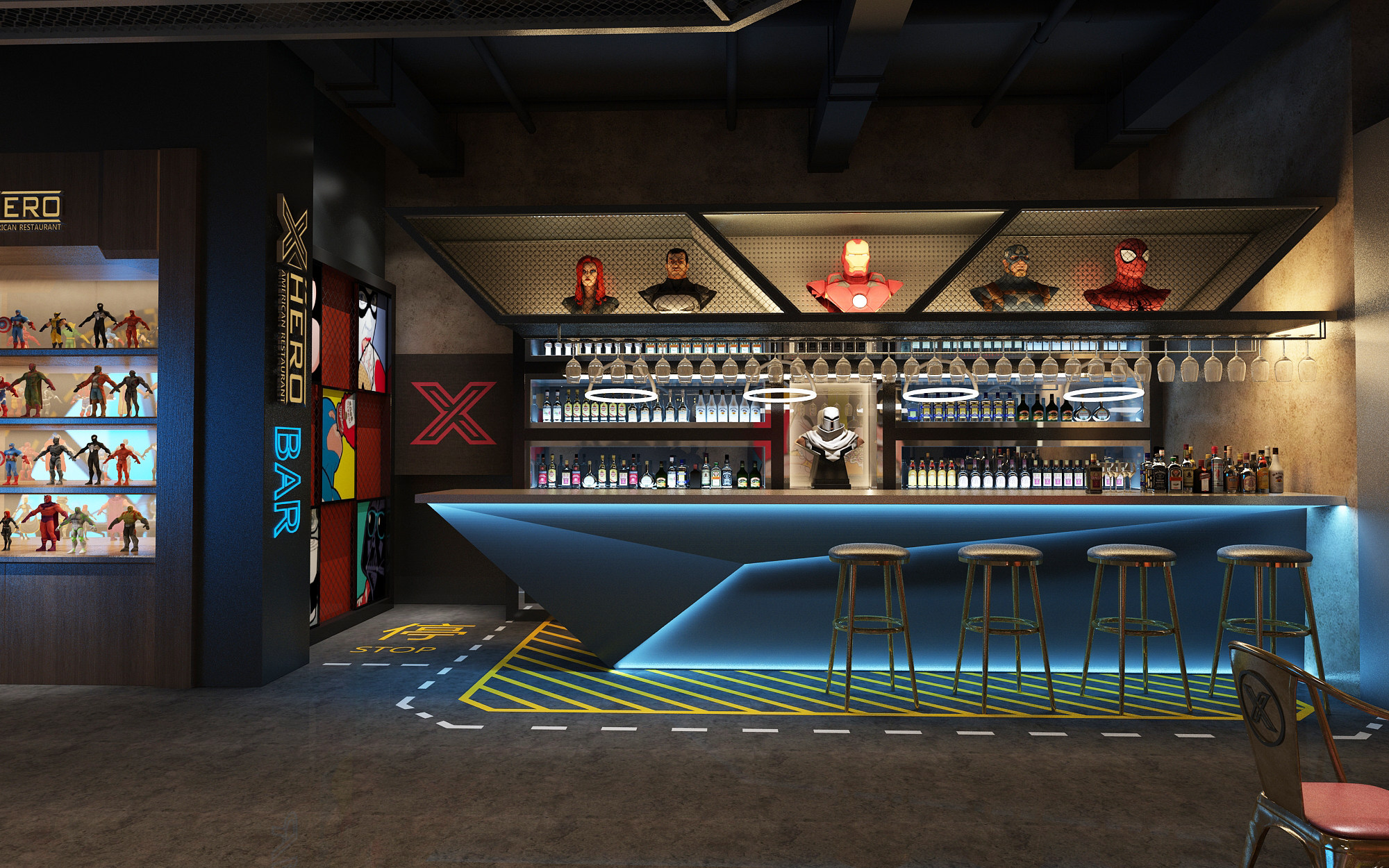 工业LOFT酒吧，酒吧台，接待台3d模型下载