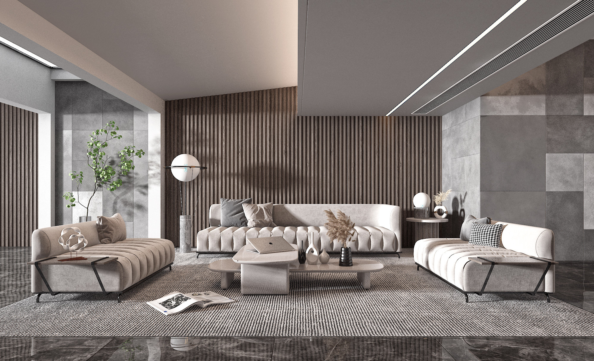 现代客厅，沙发，茶几3d模型下载