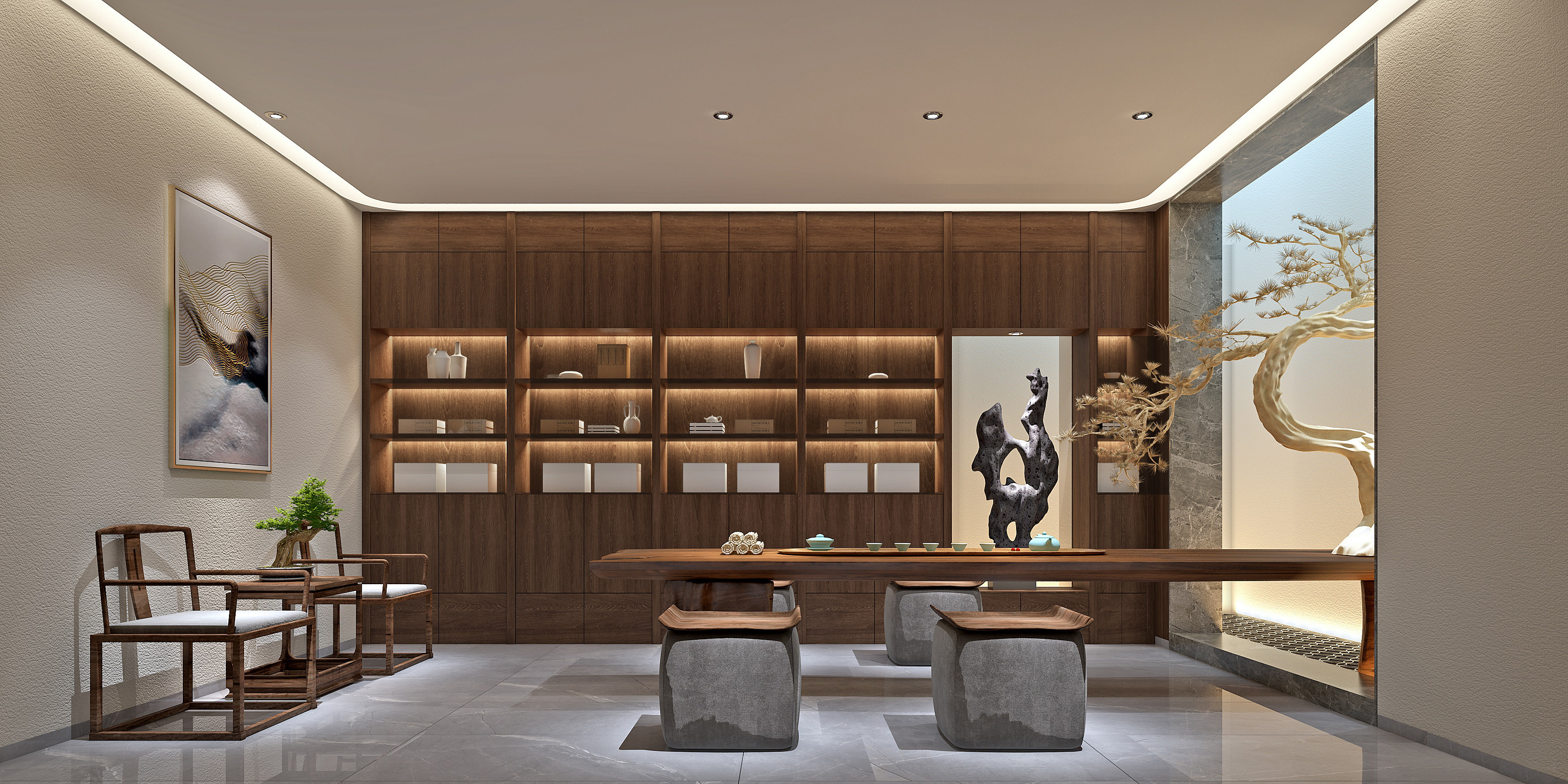 39新中式茶室，茶台茶桌椅，中式古典实木，红木椅子家具3d模型下载