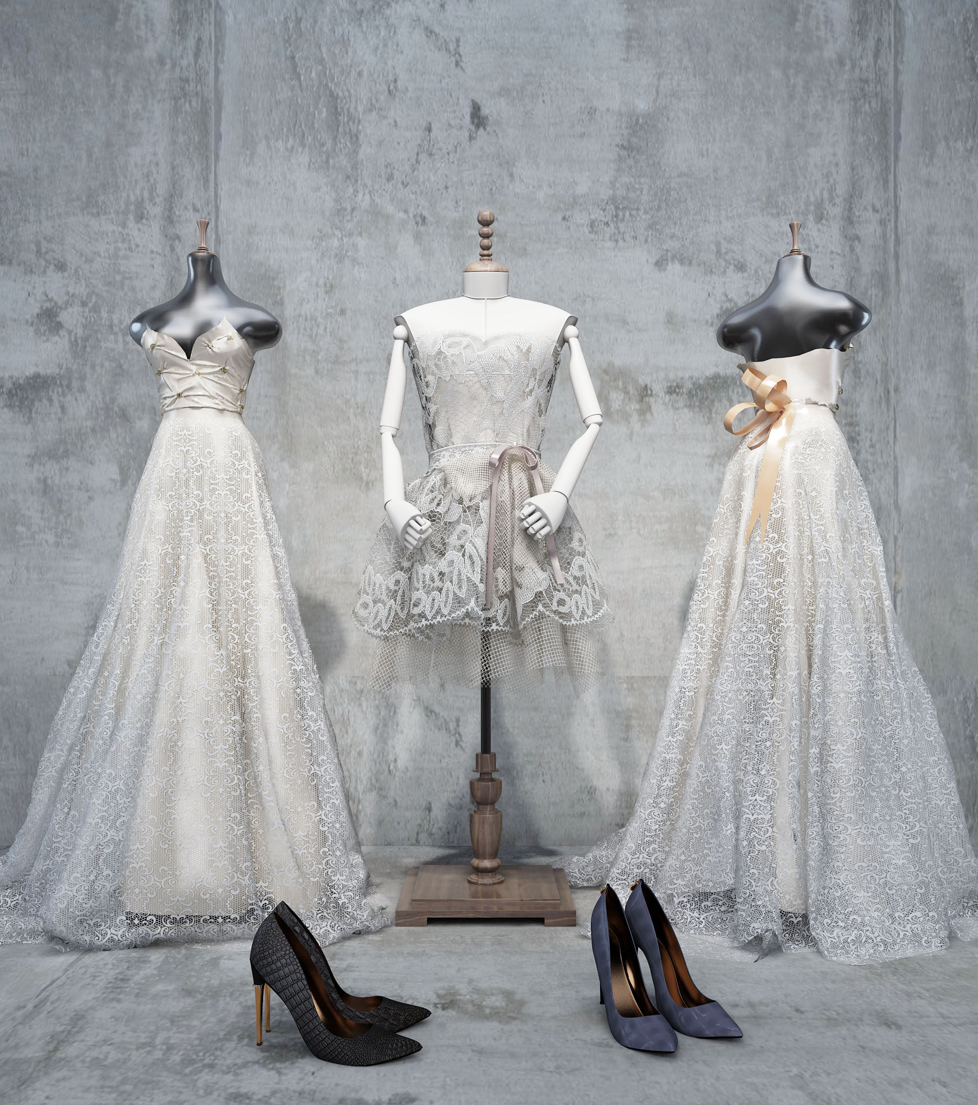 现代婚纱礼服服装模特3d模型下载