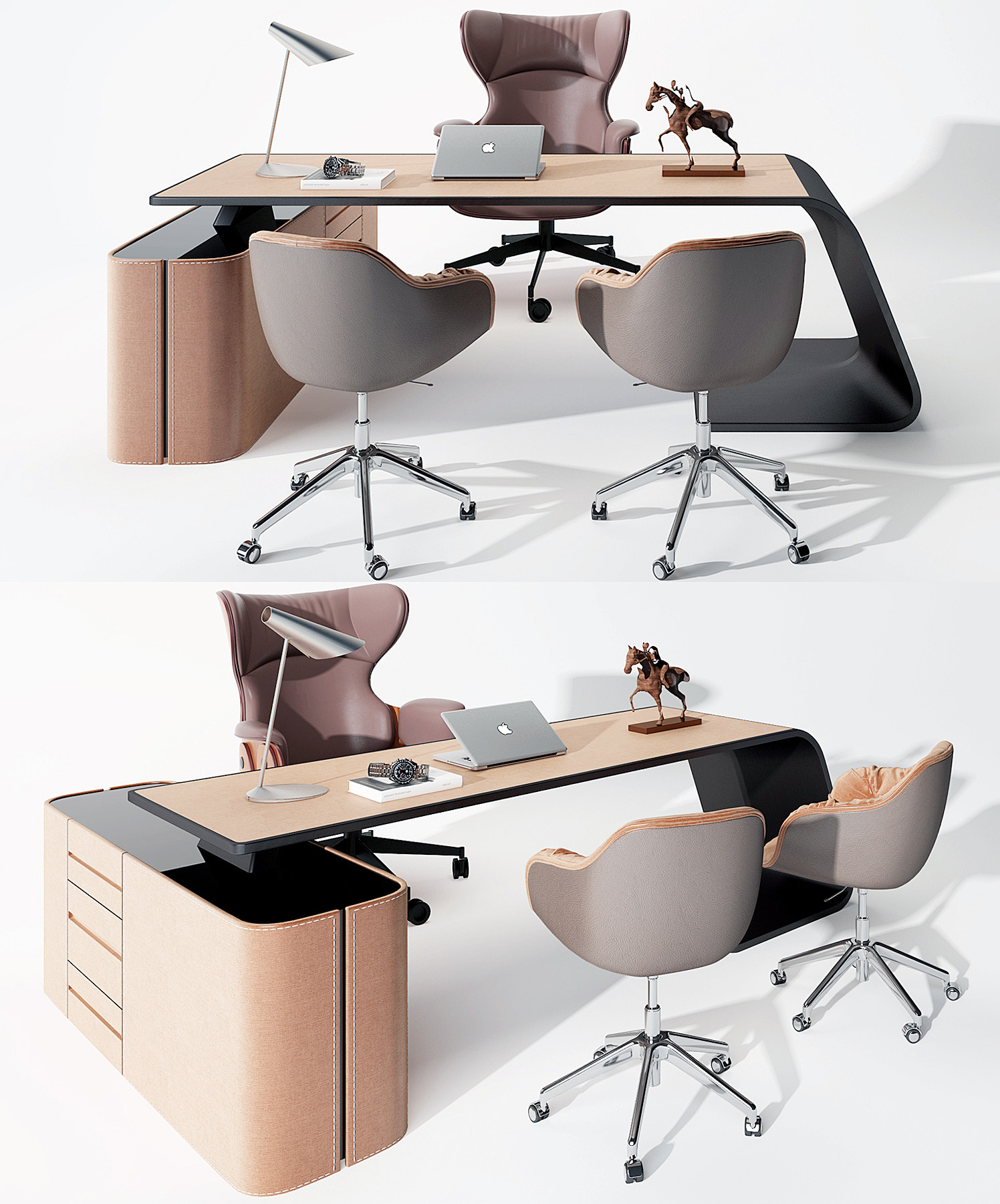 现代班台桌椅组合3d模型下载