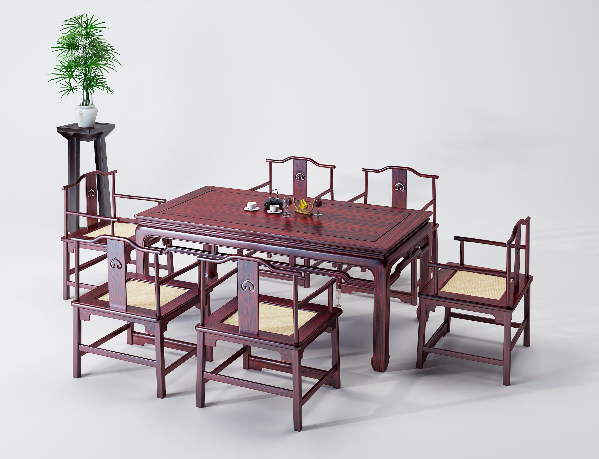 中式古典红木实木餐桌椅3d模型下载