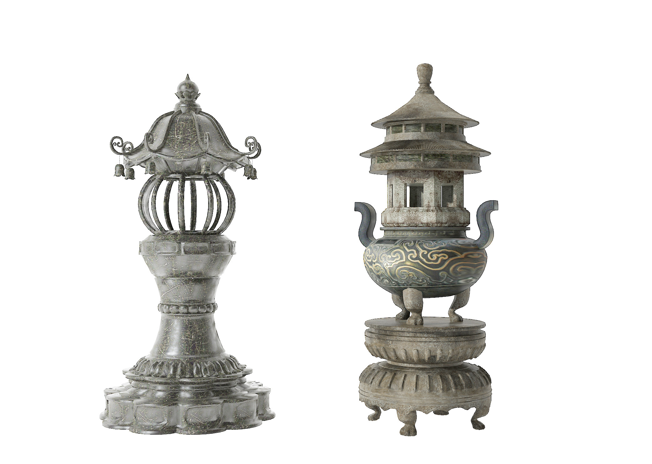 中式古典铜器香炉3d模型下载