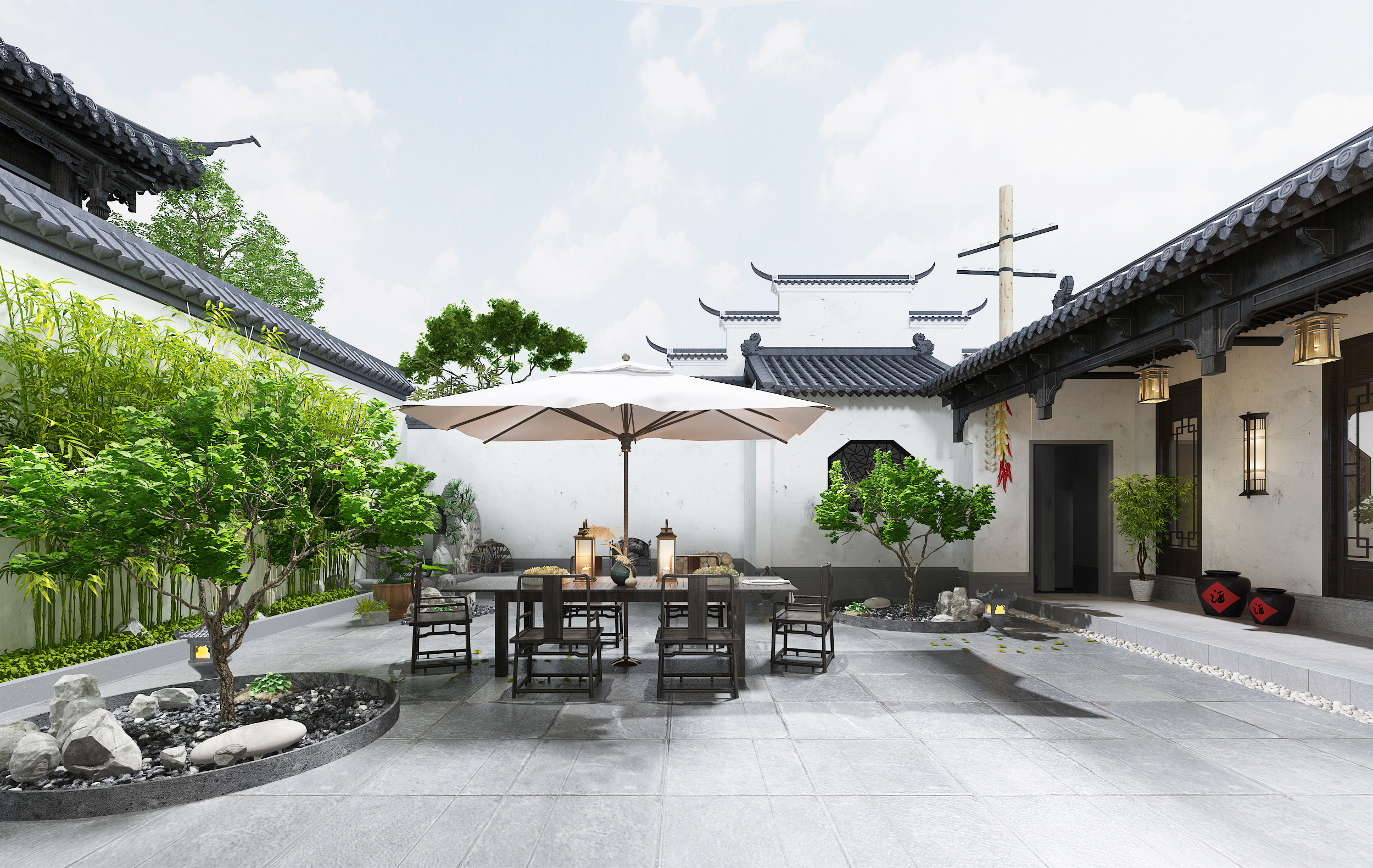 中式建筑景观庭院3d模型下载