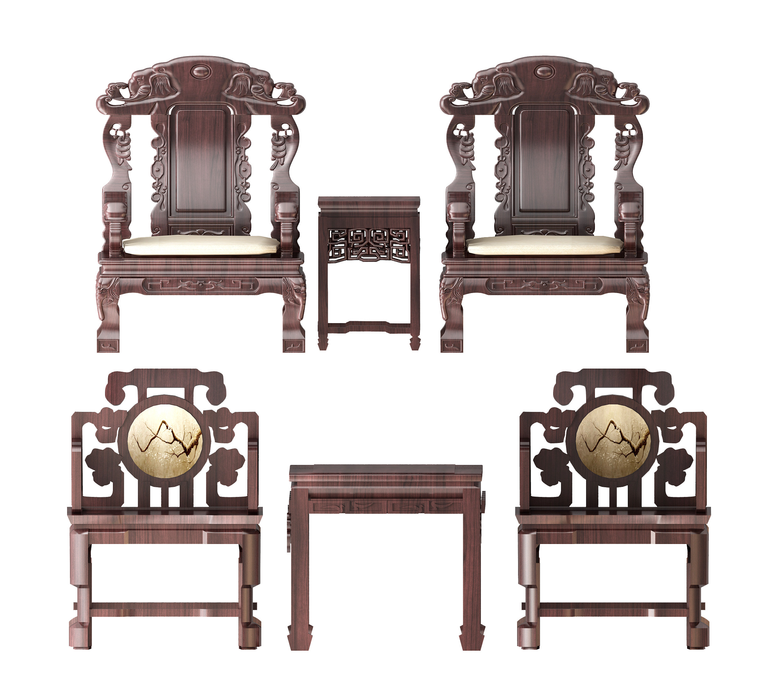 中式古典红木实木雕花家具太师椅3d模型下载