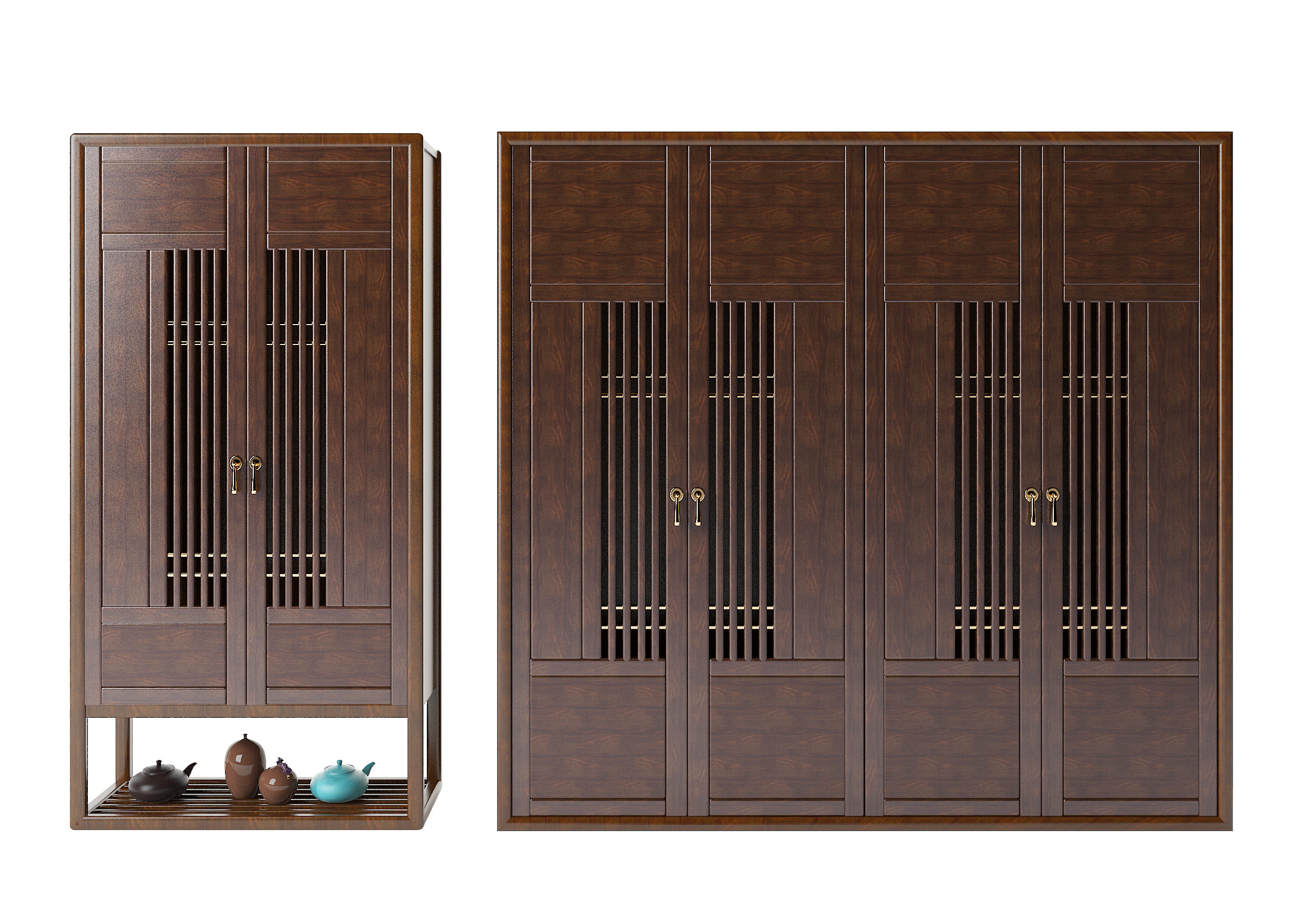 新中式实木衣柜组合3d模型下载