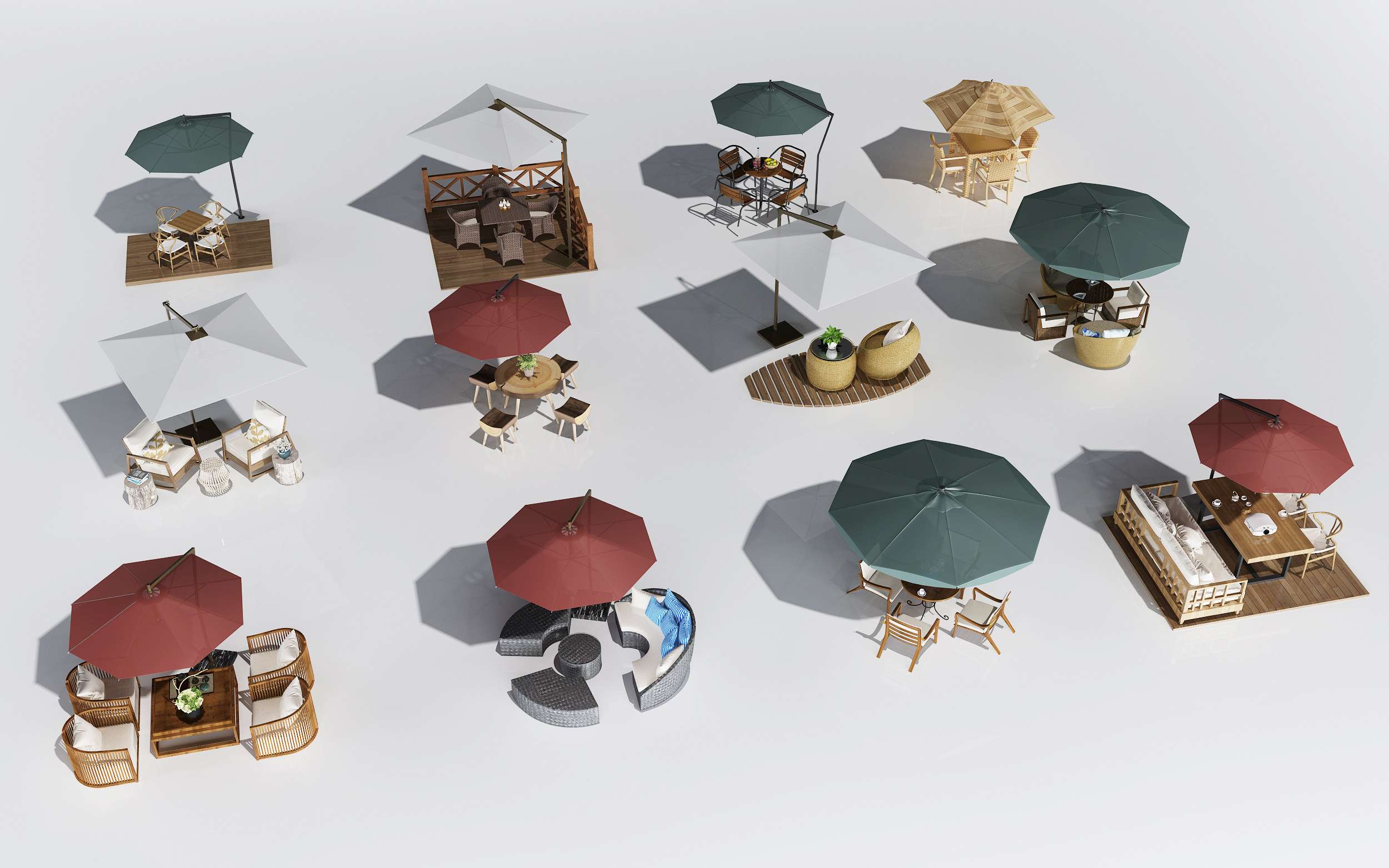 现代户外休闲桌椅，藤椅，遮阳伞组合3d模型下载