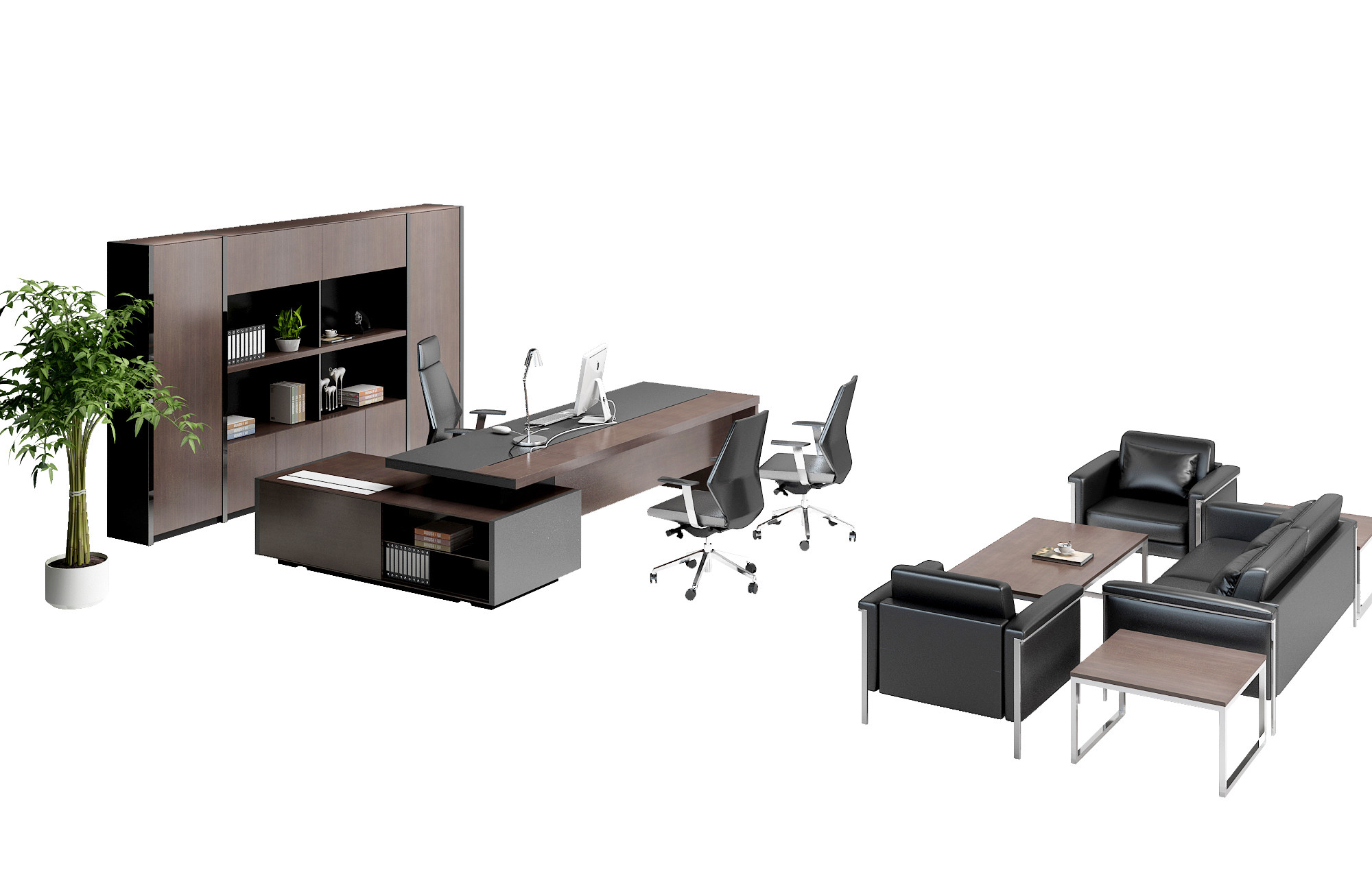 现代沙发班台办公桌椅组合3d模型下载
