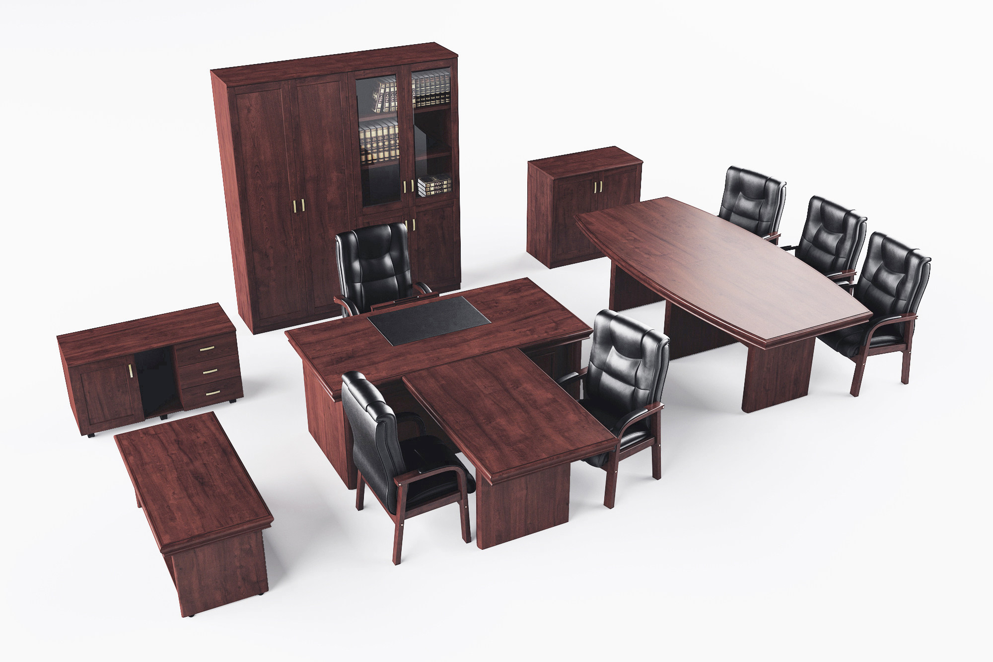 新中式办公桌椅3d模型下载