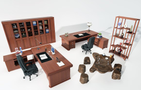 新中式班台办公桌3d模型下载