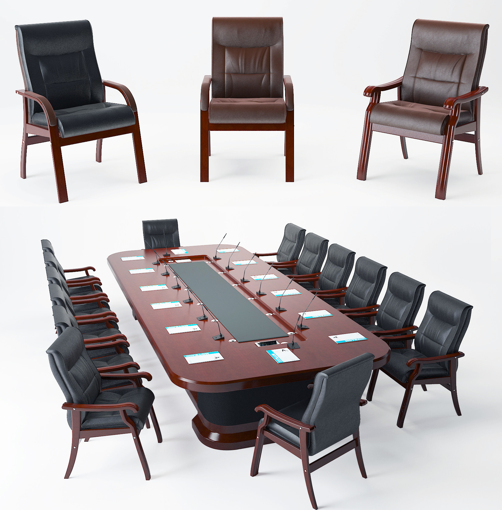 新中式会议室桌椅3d模型下载