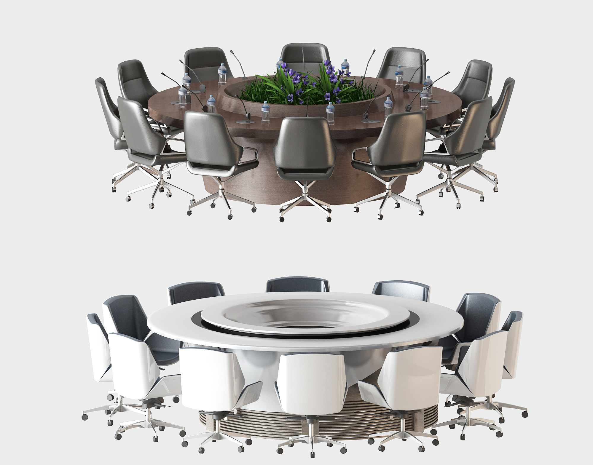 现代圆形会议桌椅，3d模型下载