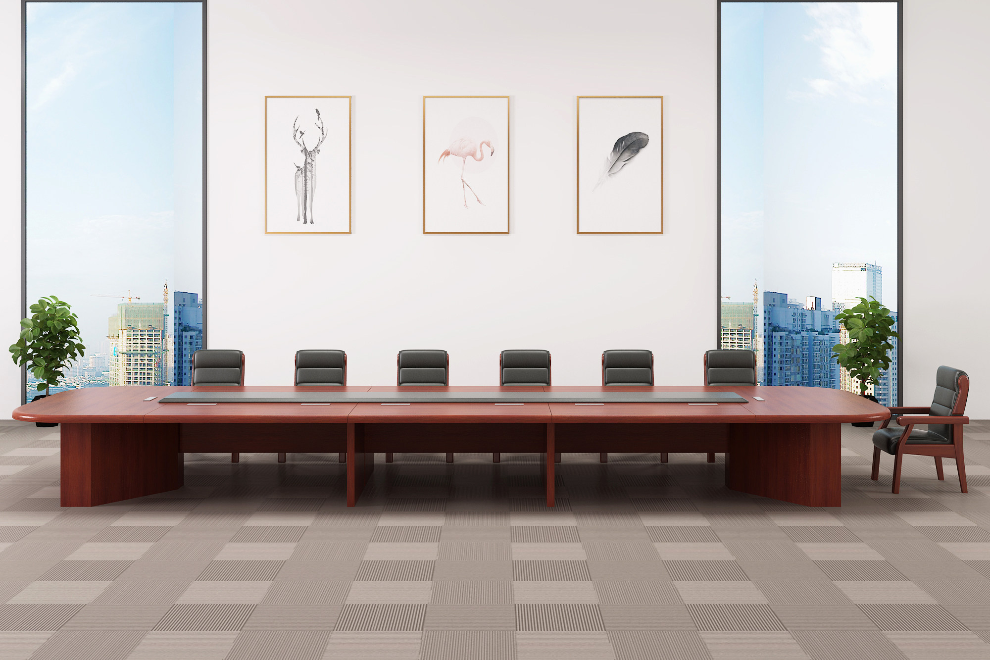 新中式会议桌椅3d模型下载
