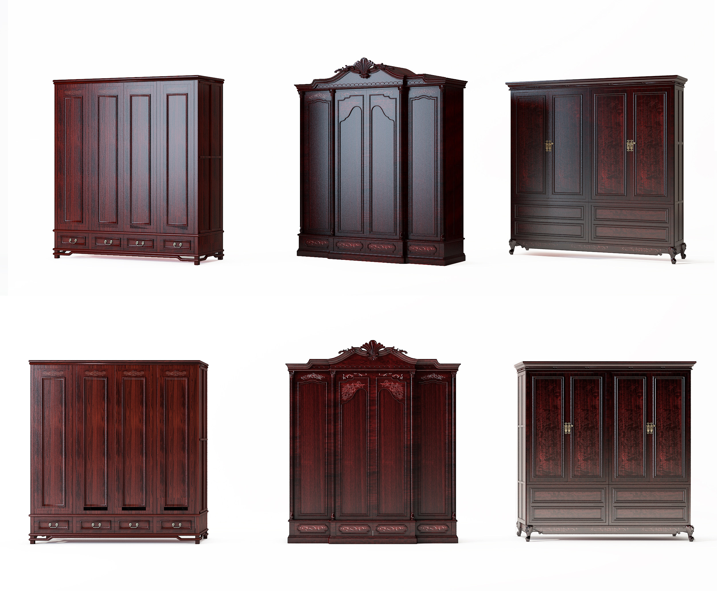中式古典实木红木衣柜3d模型下载