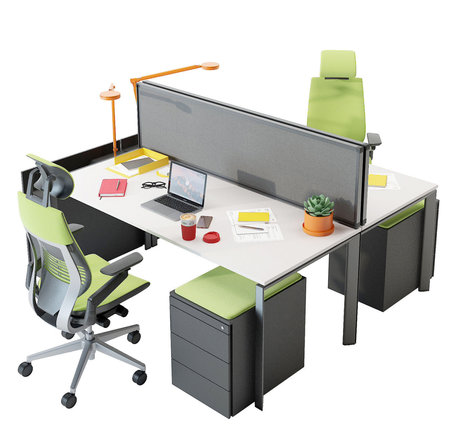 现代办公桌椅工位3d模型下载