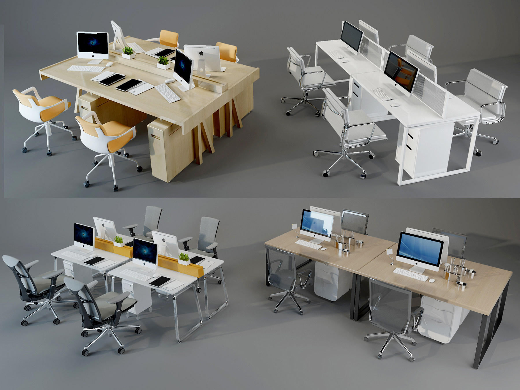 现代办公桌椅卡位3d模型下载