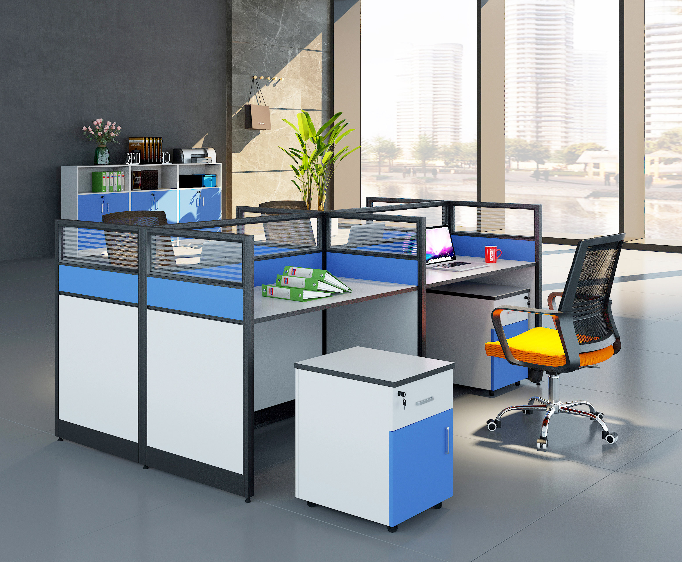 现代办公桌椅卡位工位3d模型下载