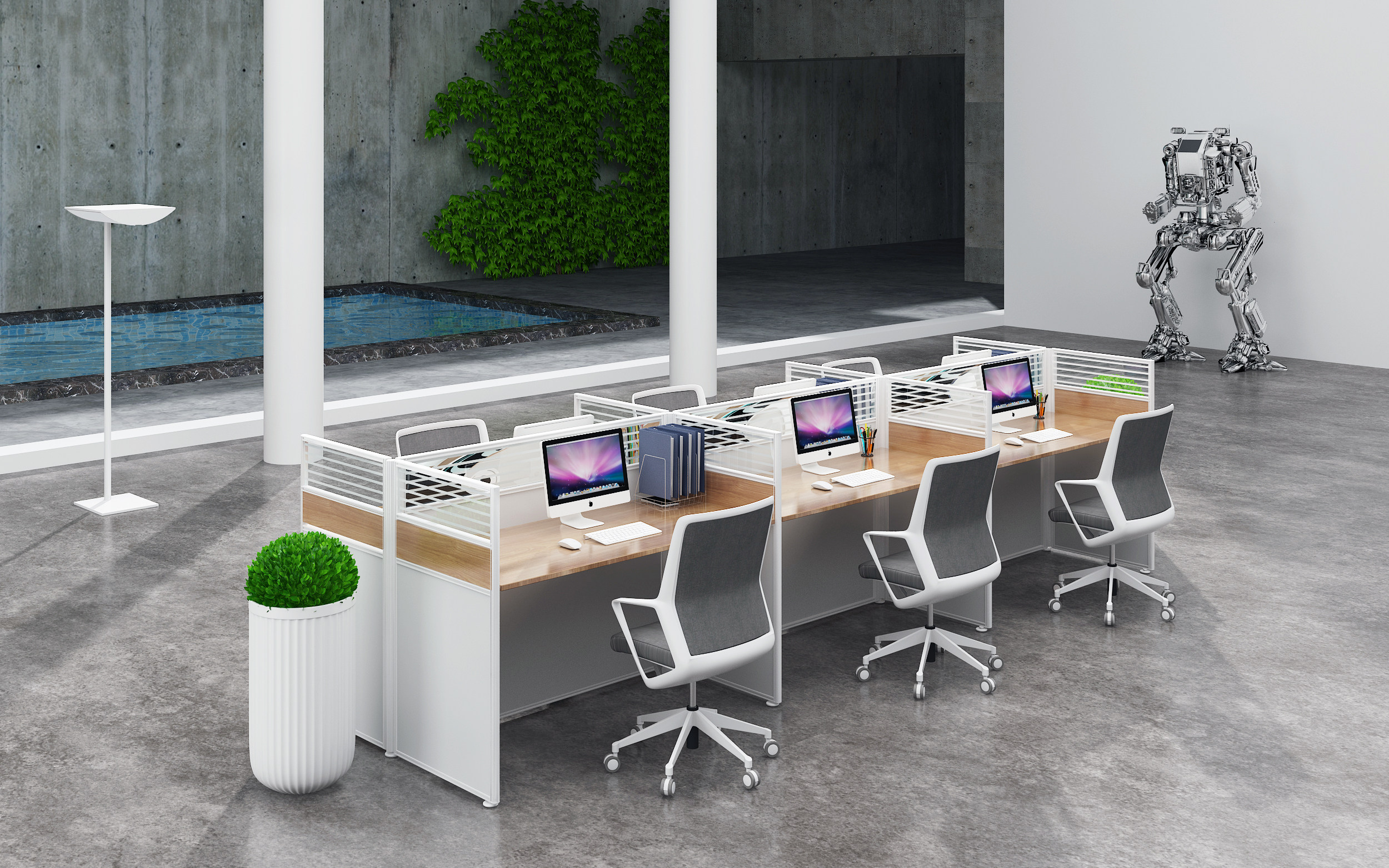 现代办公桌椅卡位工位3d模型下载