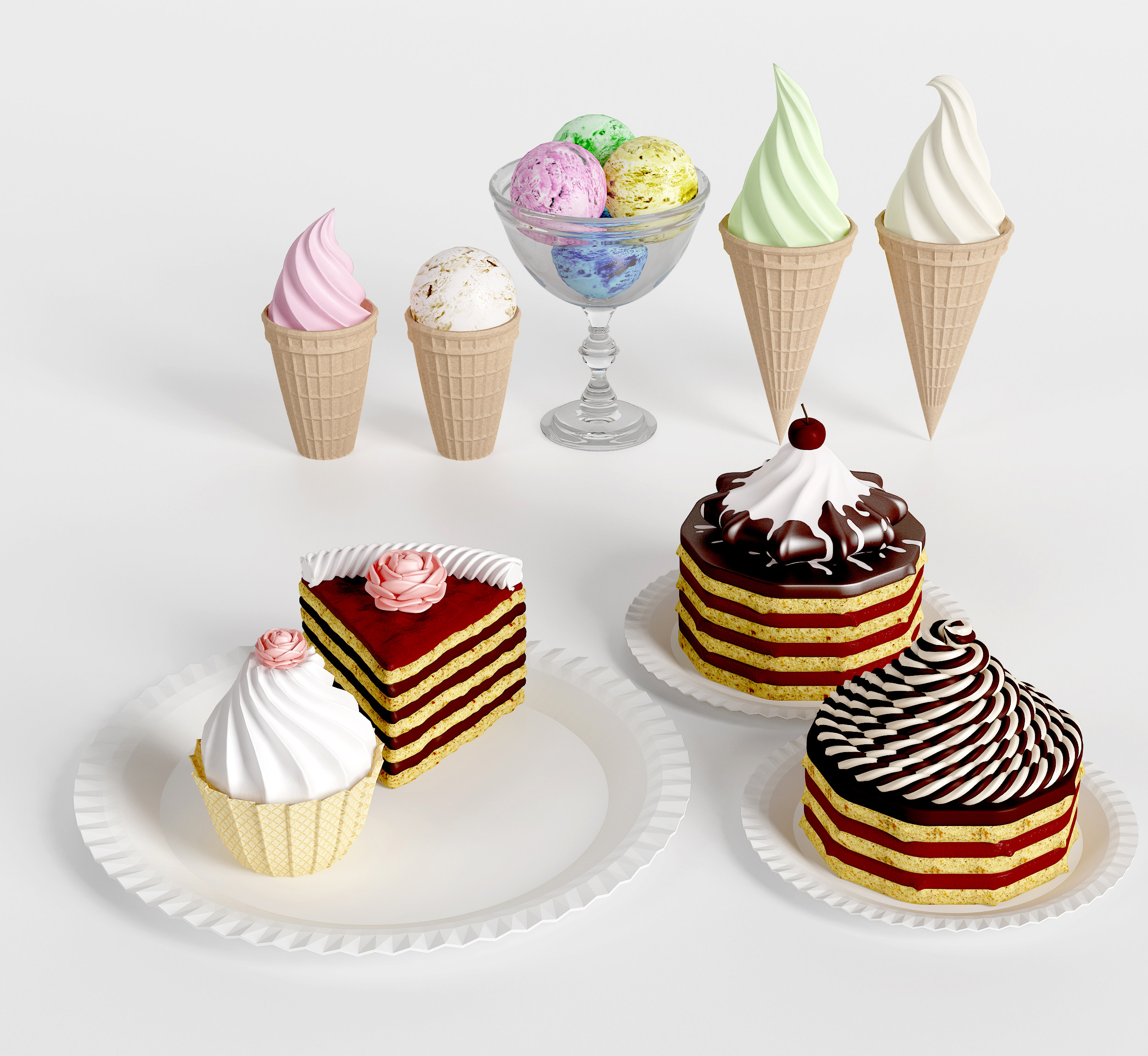 现代甜品食物3d模型下载