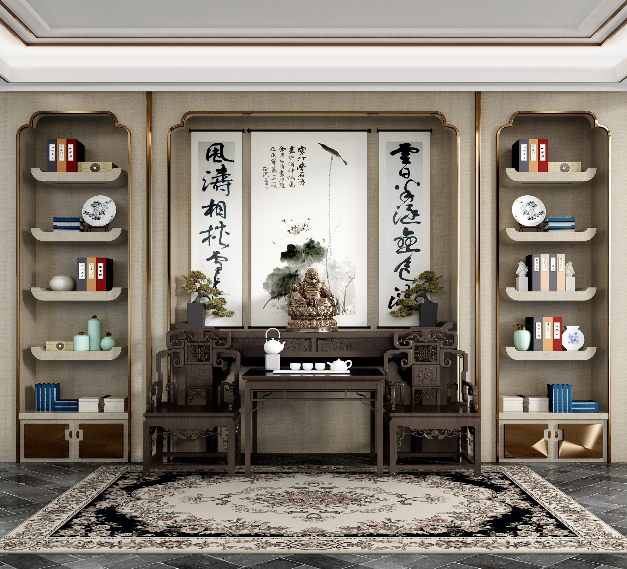 中式古典实木家具，太师椅，八仙桌组合3d模型下载