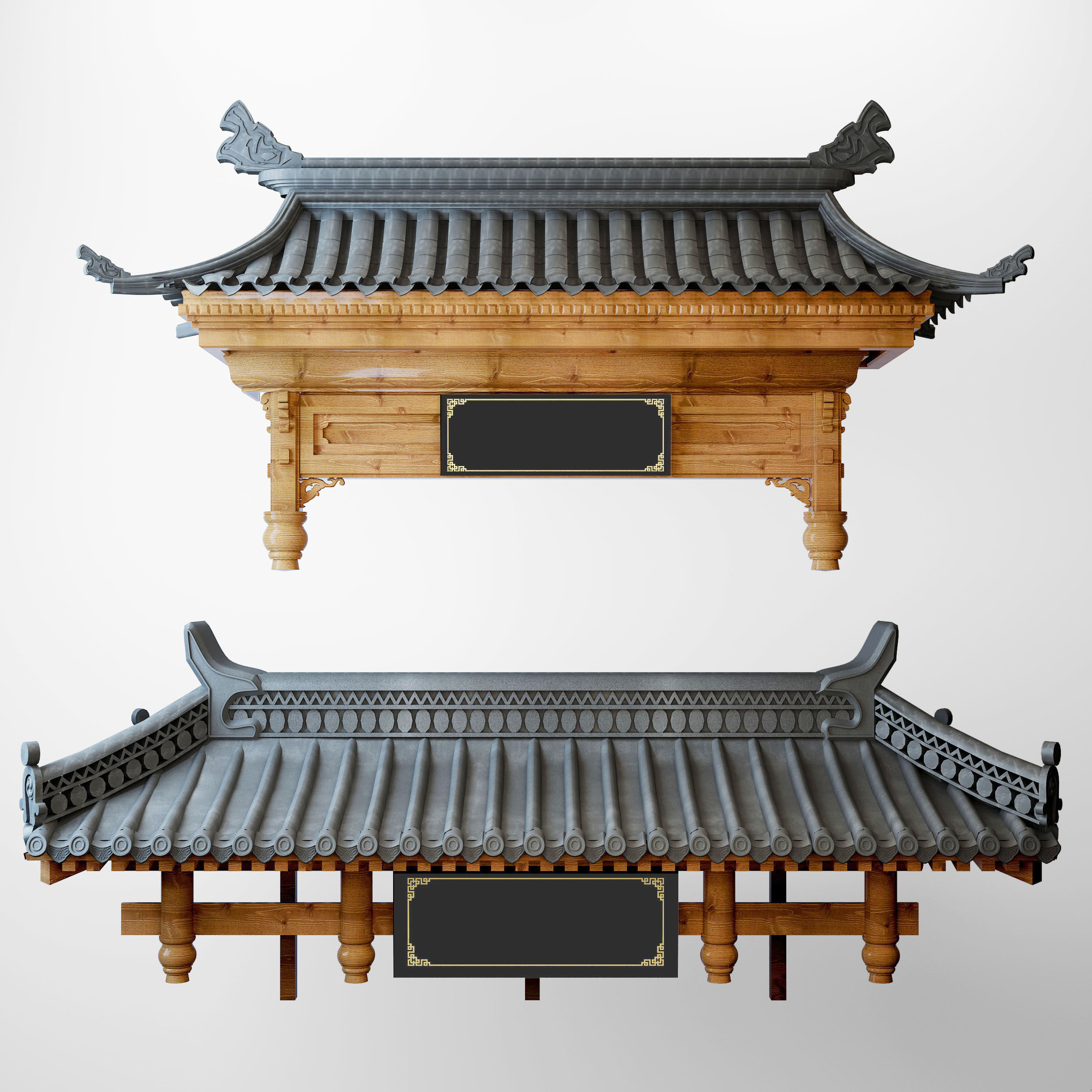 中式古建门头屋檐建筑构件3d模型下载